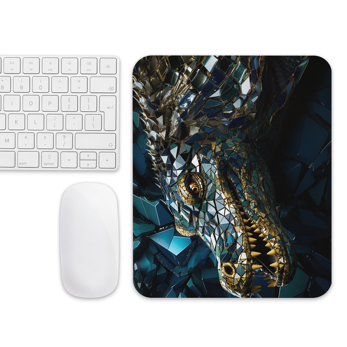 Blue Gold Crocodile Mouse Pad