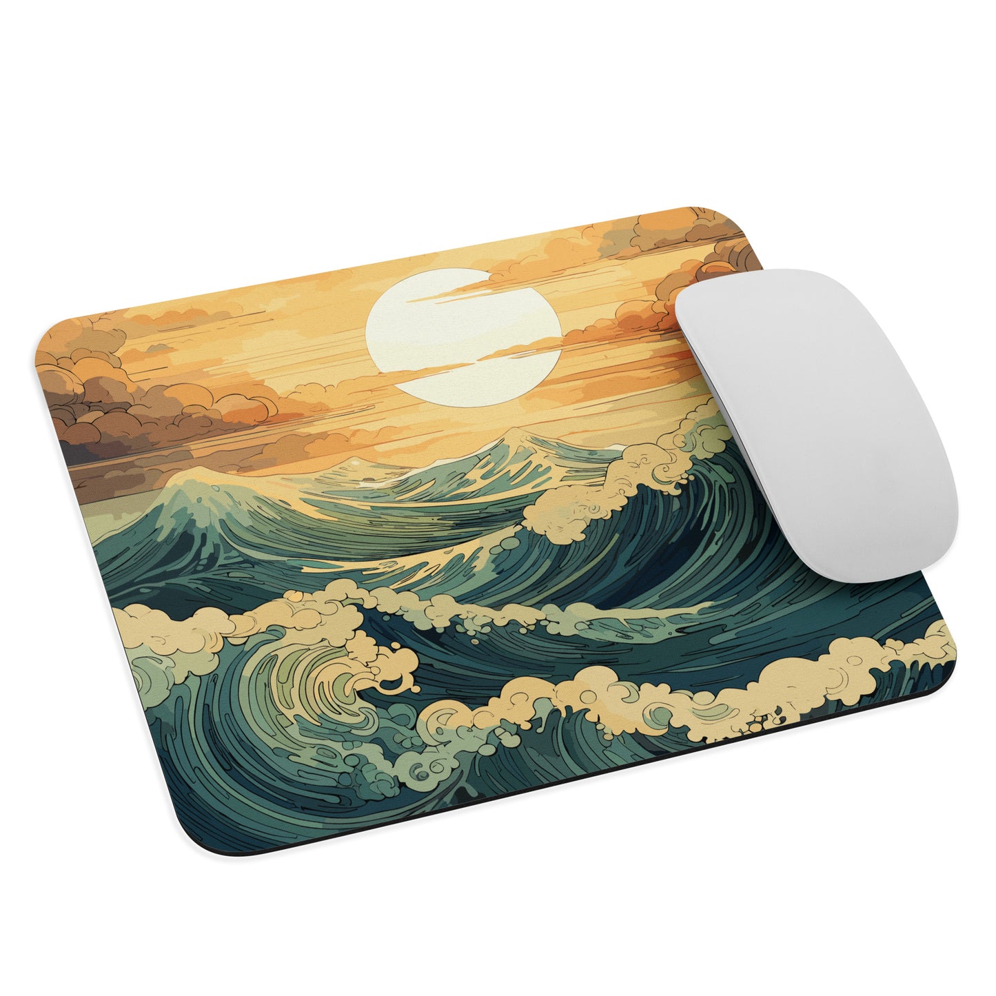 Wavy Sea Sunset Mouse Pad