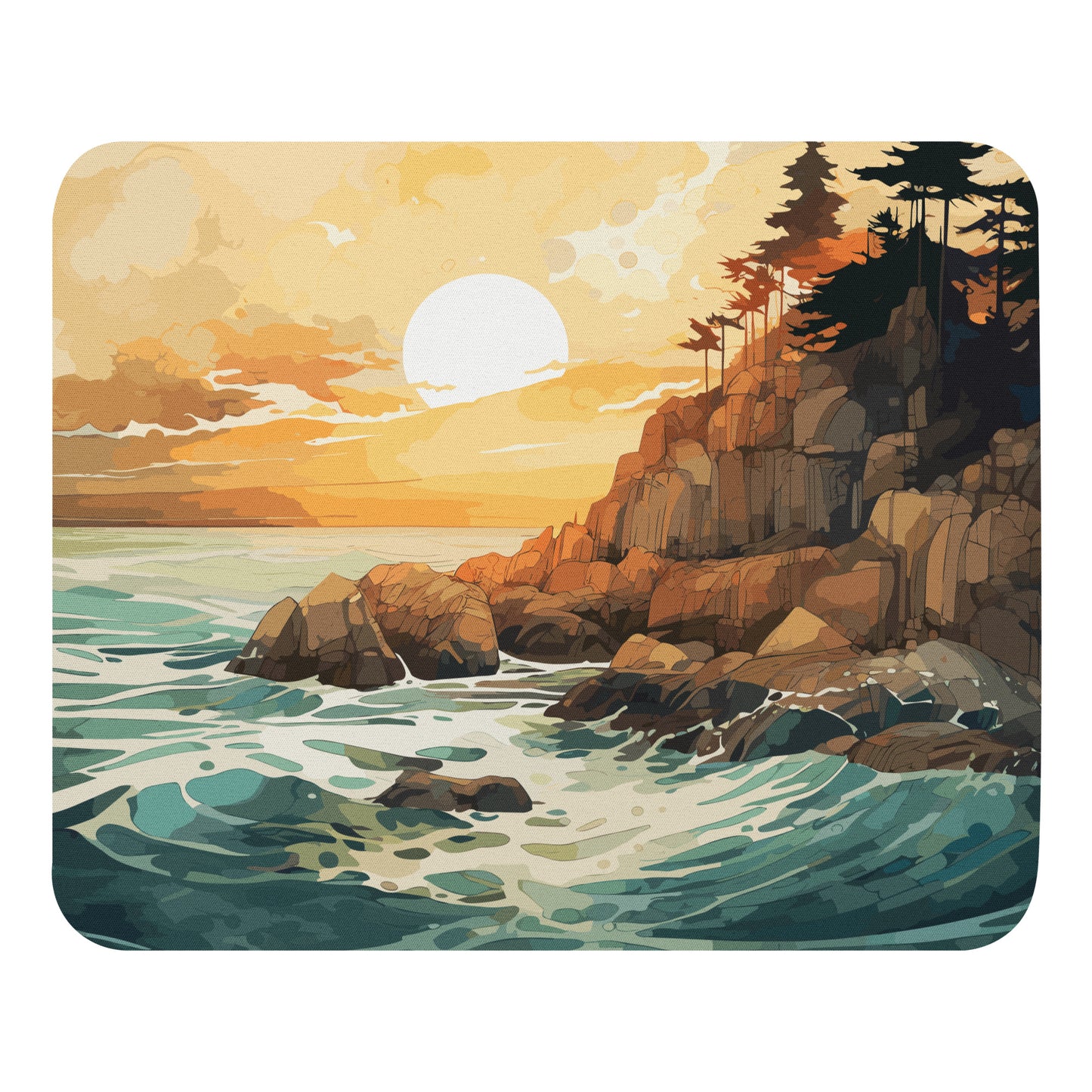 Ocean Rocks Sunset Mouse Pad