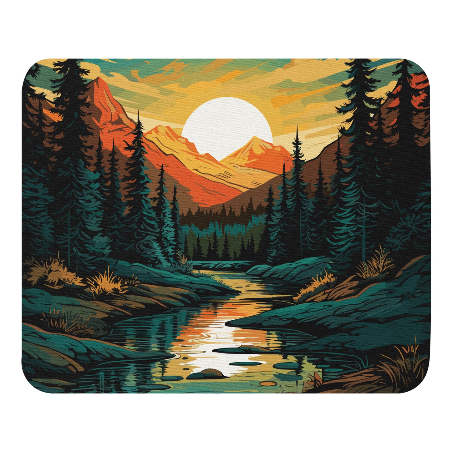 Forest Mountain River Mouse Pad