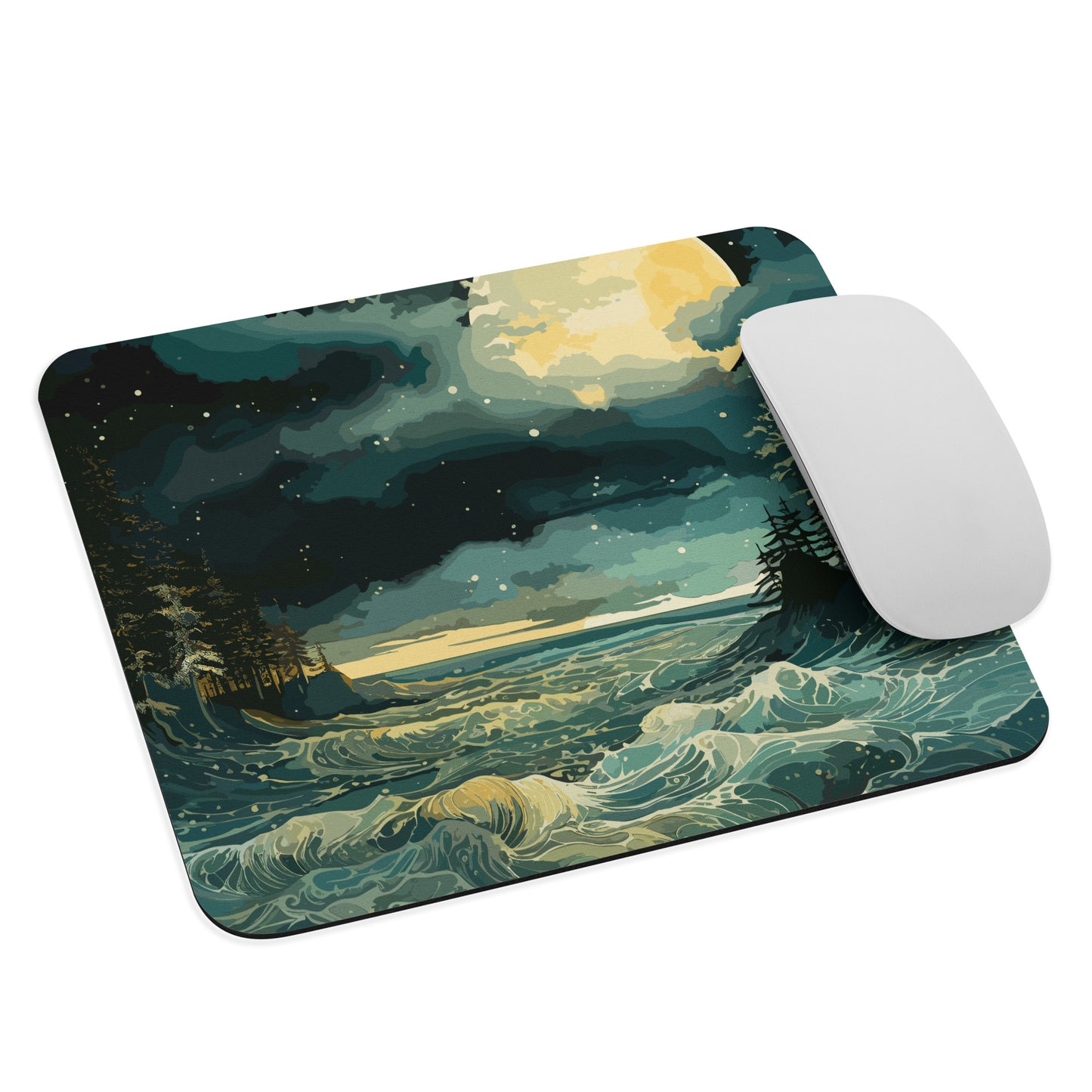 Nighttime Sea Moon Mouse Pad