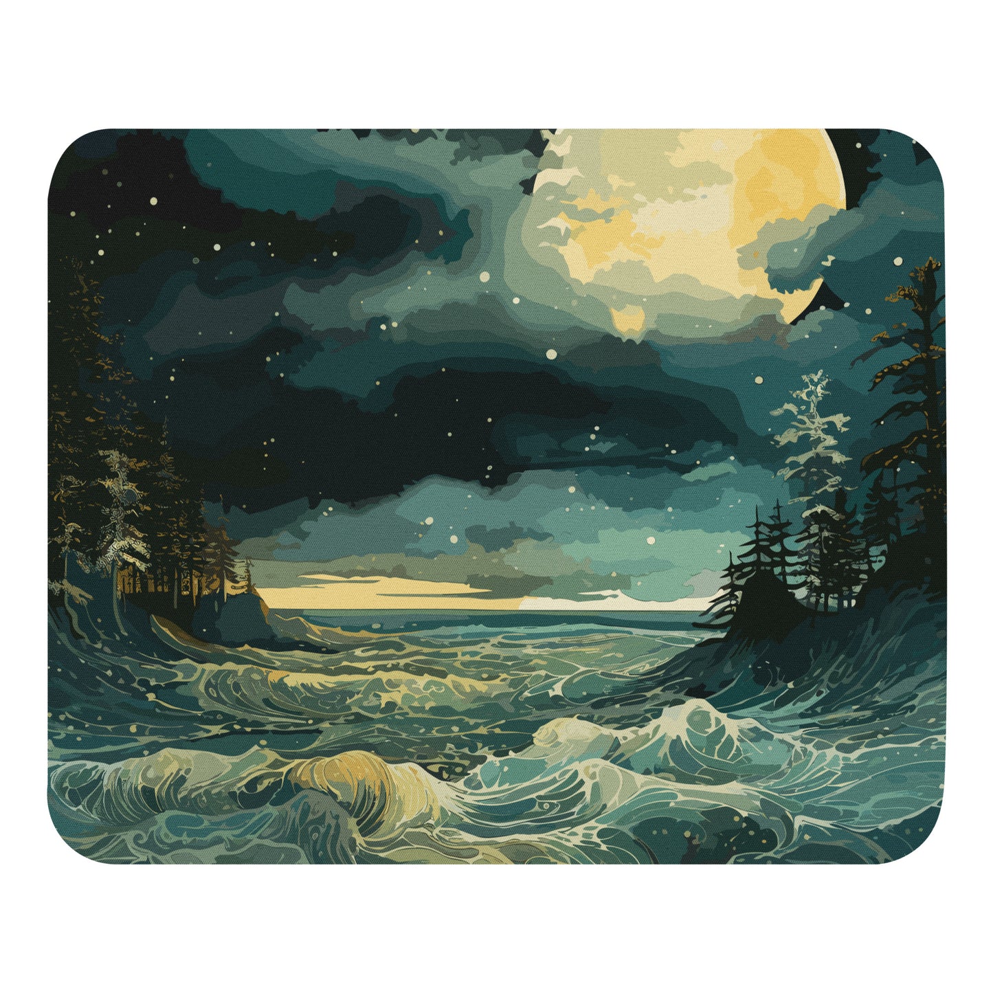 Nighttime Sea Moon Mouse Pad