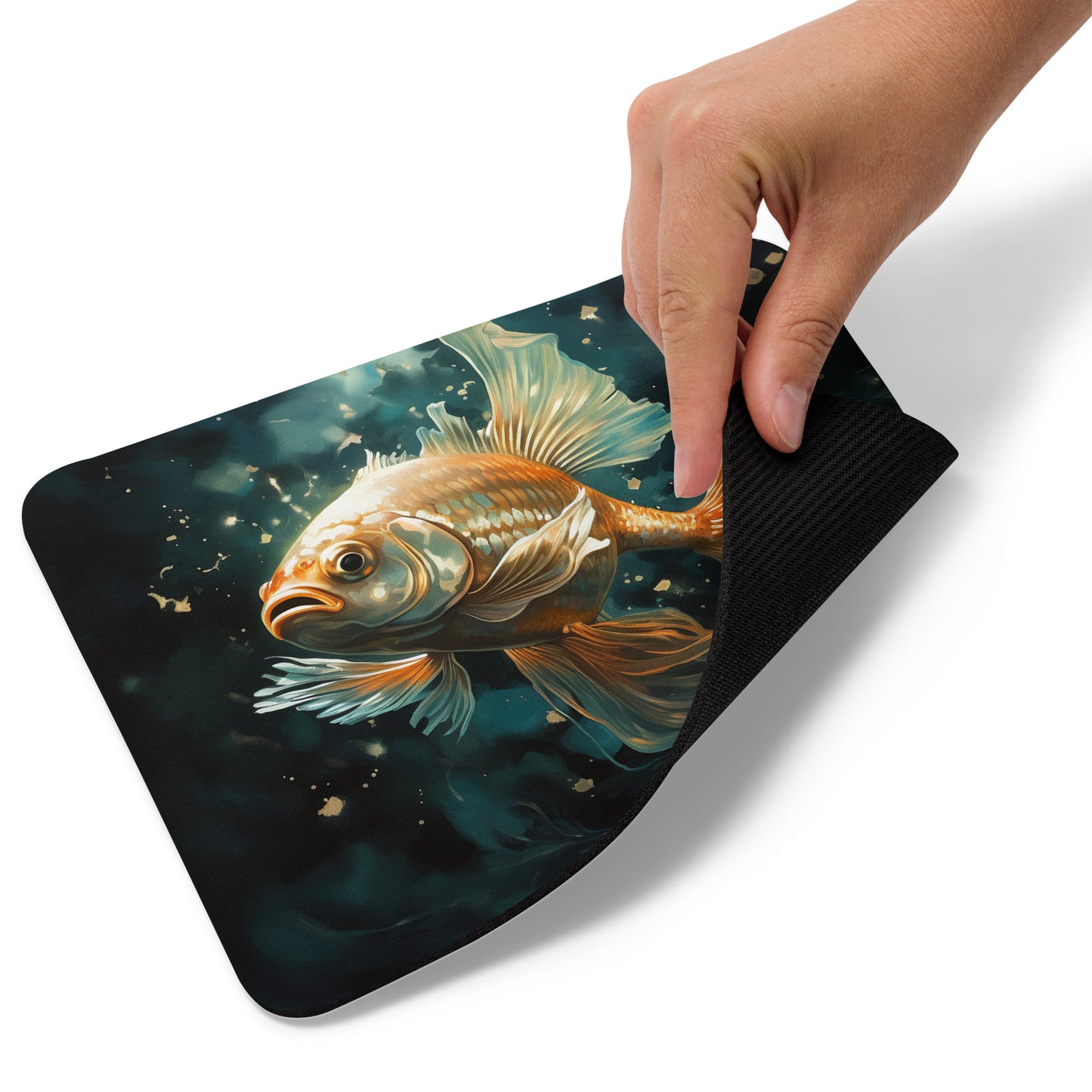 Dark Turquoise Gold Fish Mouse Pad