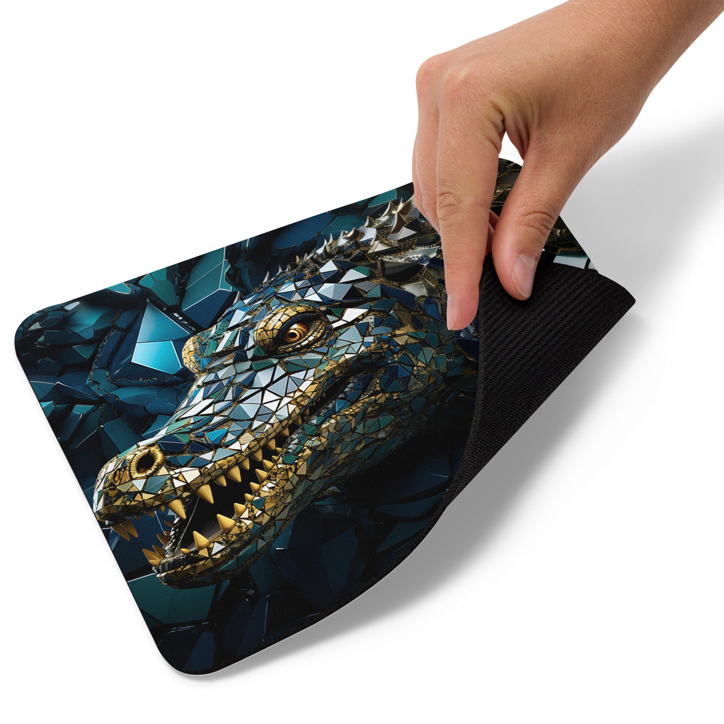 Blue Gold Crocodile Mouse Pad