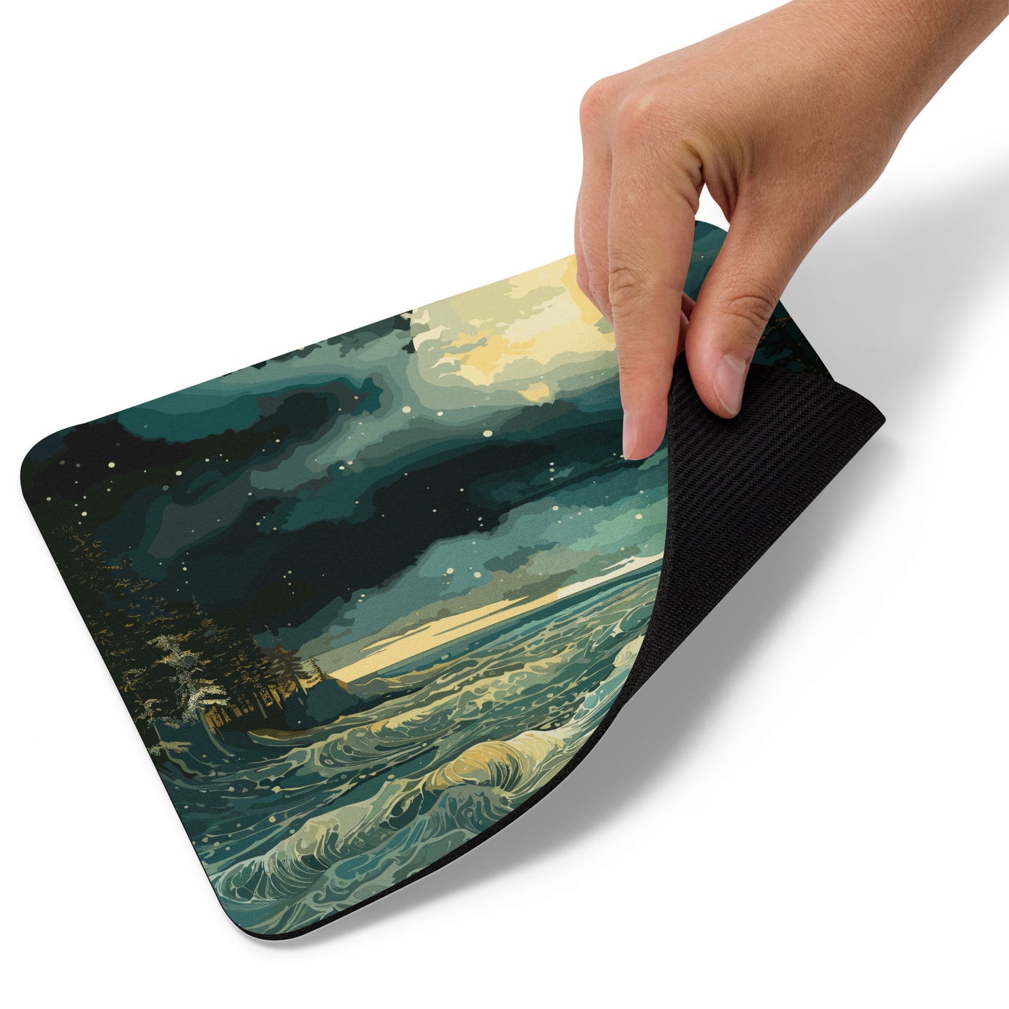 Nighttime Sea Moon Mouse Pad