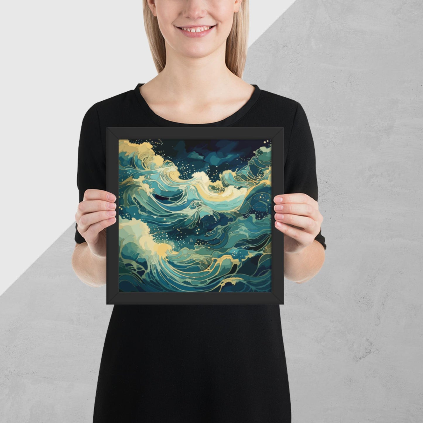 Nighttime Ocean Waves Framed Poster