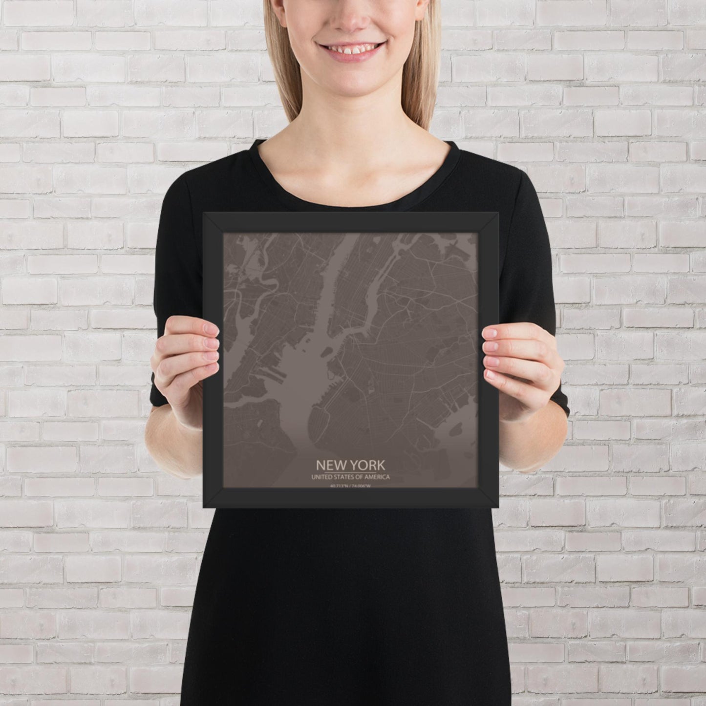 New York Brown and Grey Framed Map