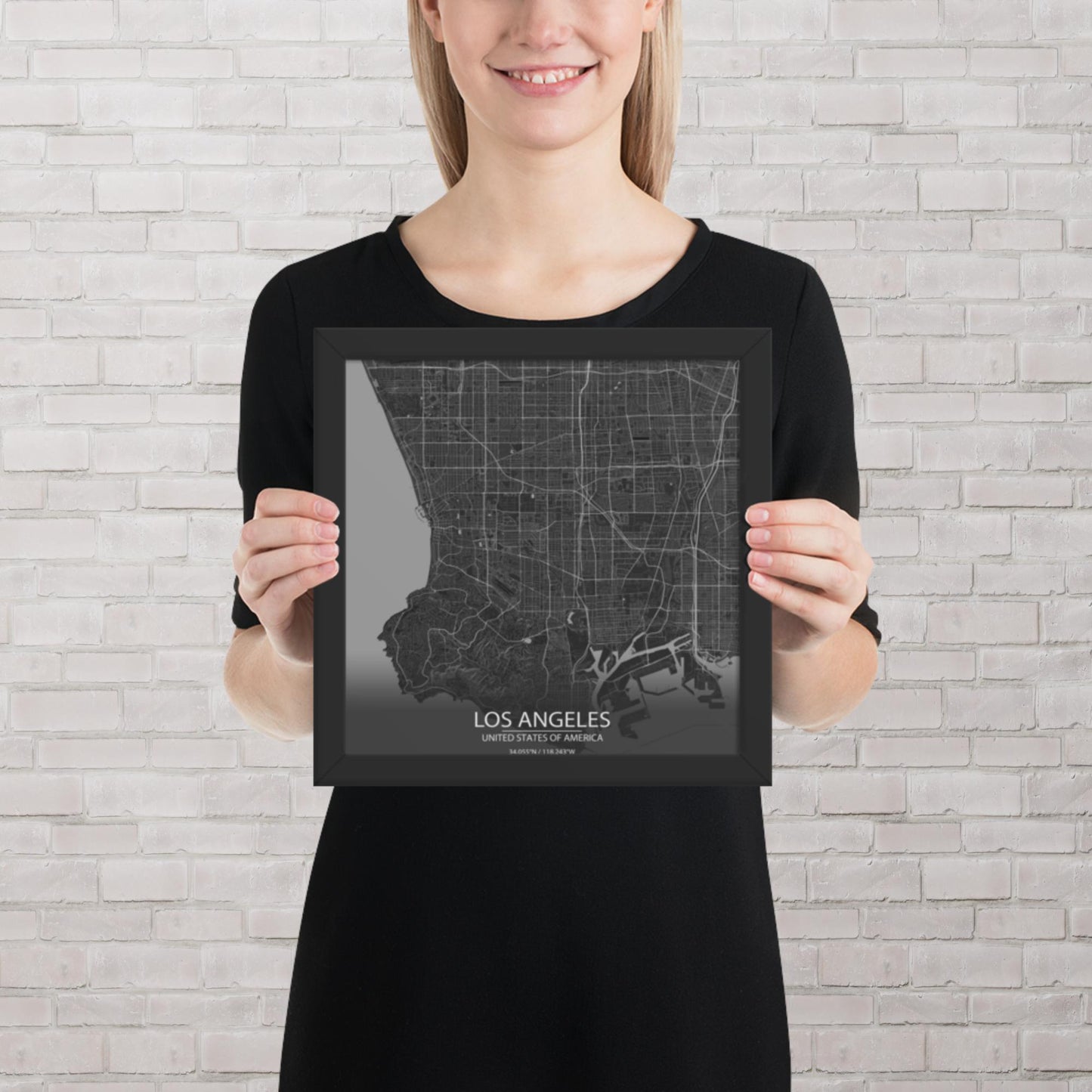 Los Angeles Dark Grey Framed Map