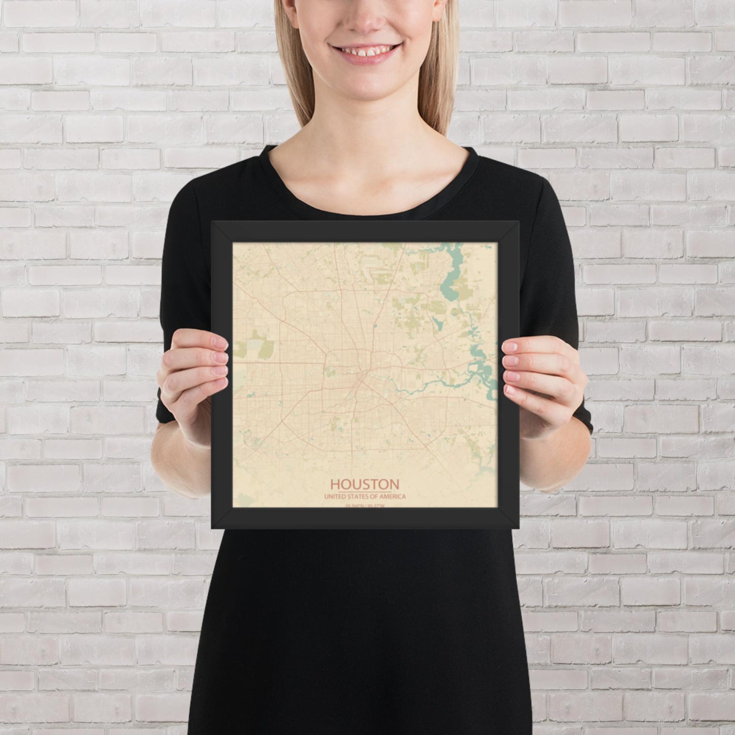 Houston Vintage Style Framed Map