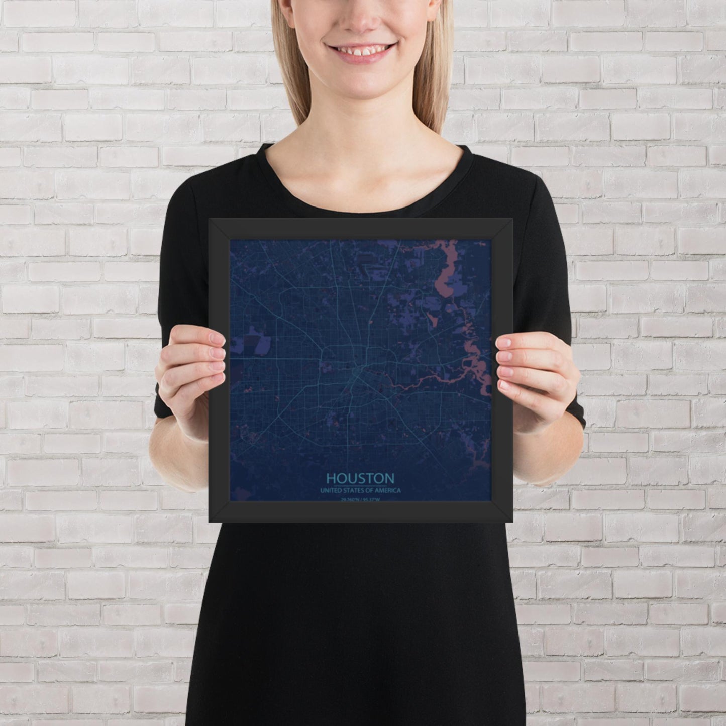 Houston Blue and Purple Framed Map