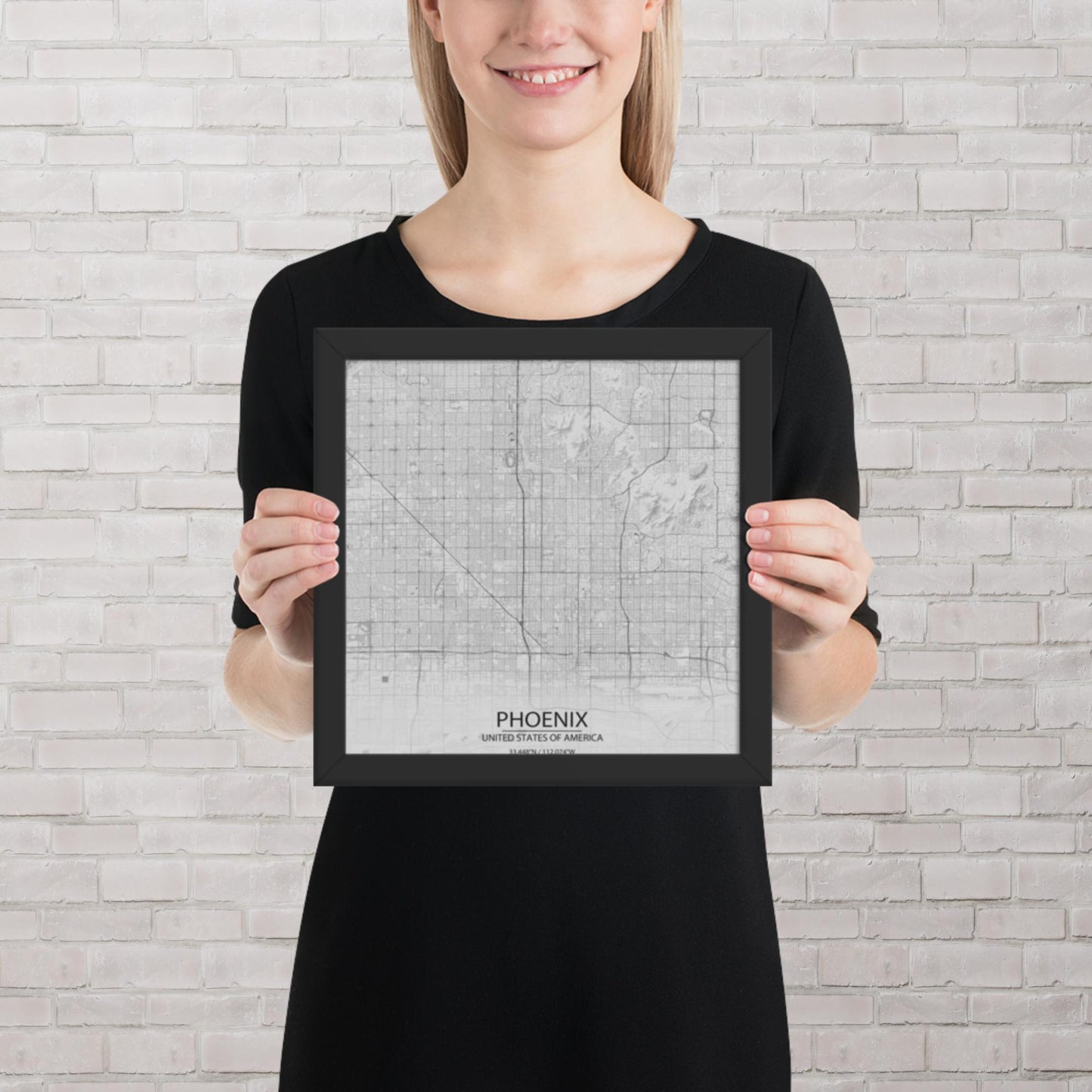 Phoenix Light Grey Framed Map