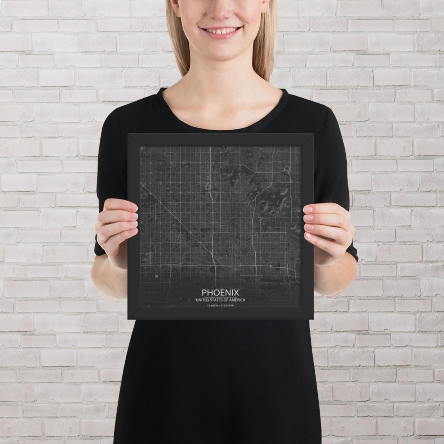 Phoenix Dark Grey Framed Map