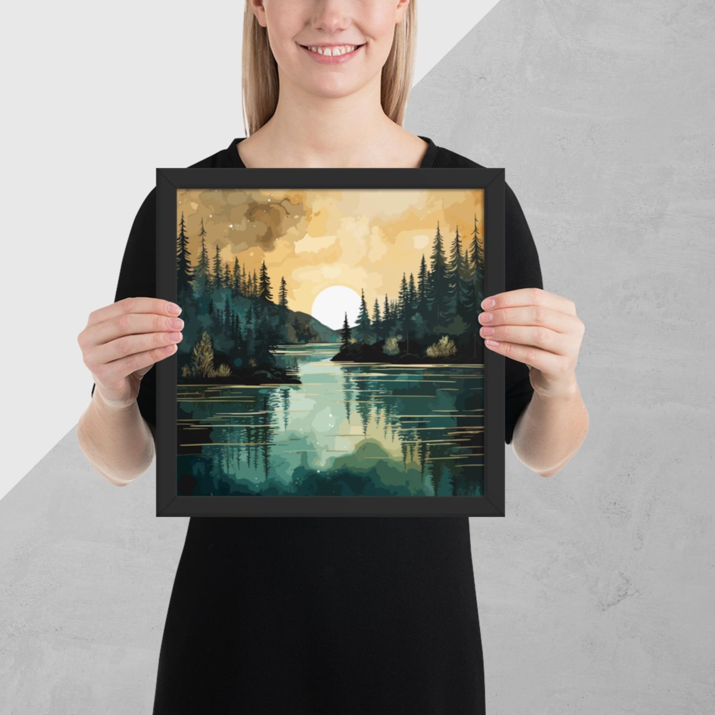 Forest Lake Sunset Framed Poster