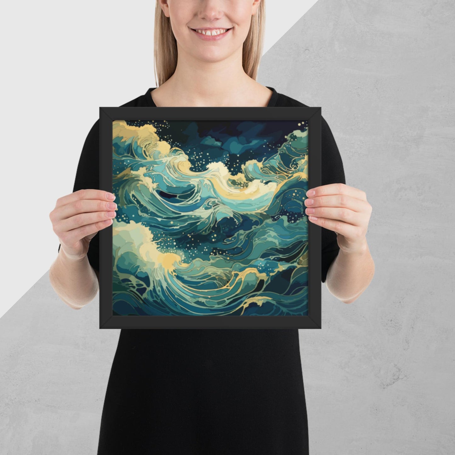 Nighttime Ocean Waves Framed Poster