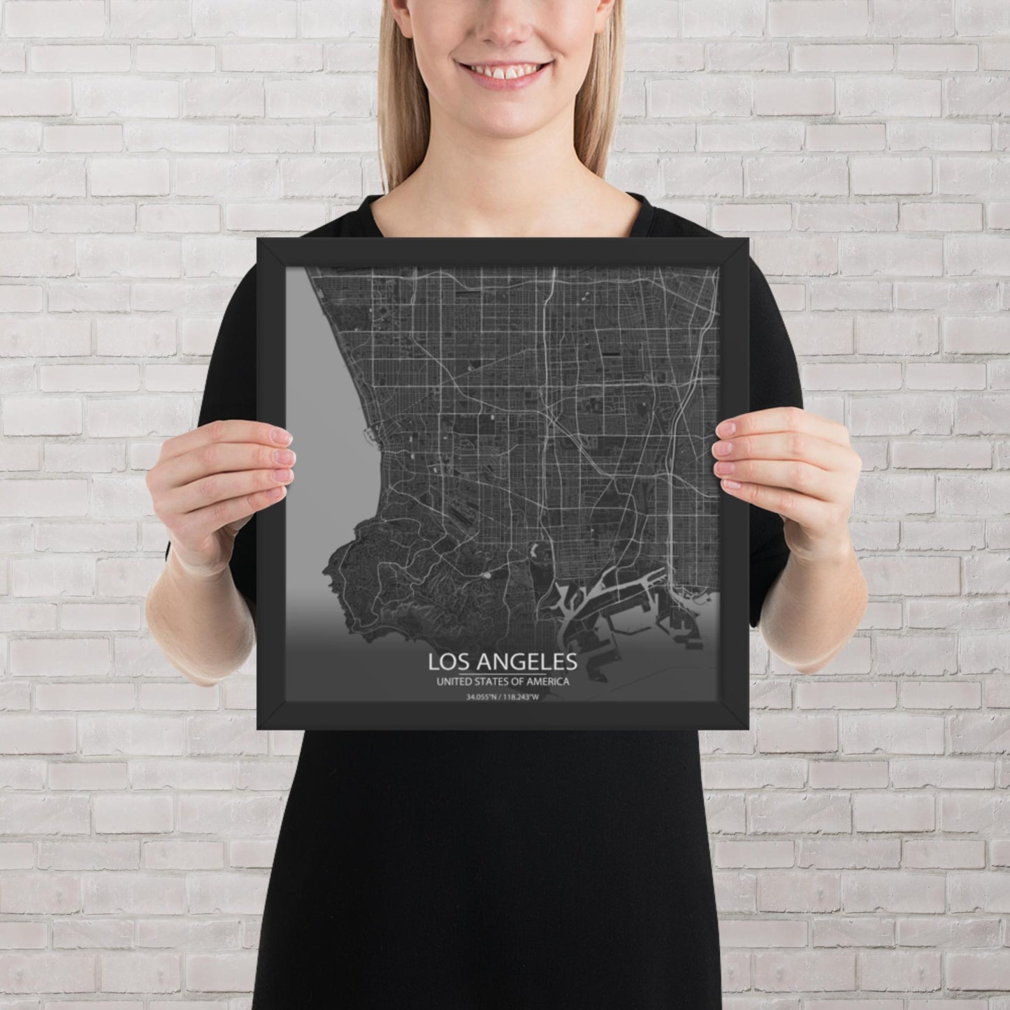 Los Angeles Dark Grey Framed Map