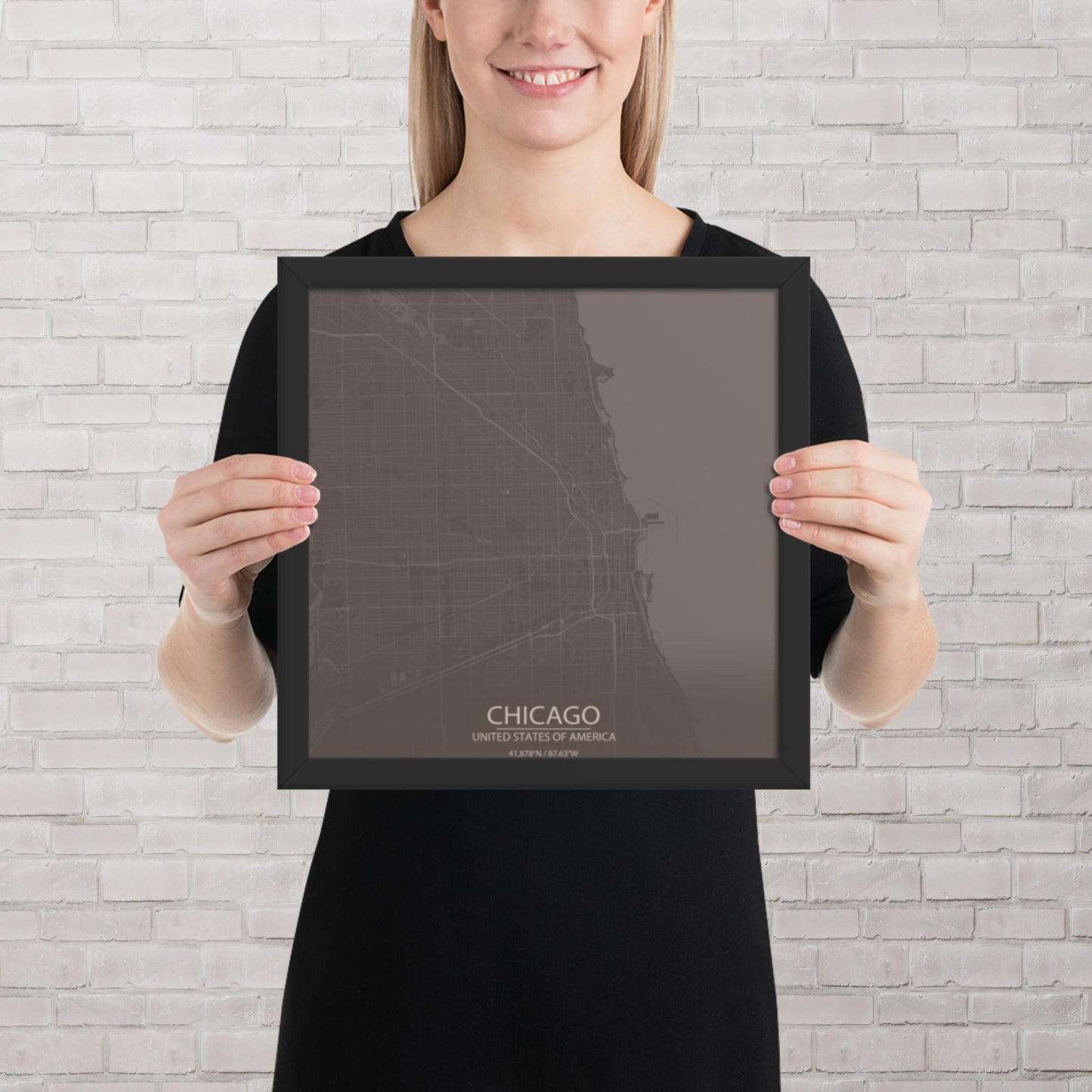 Chicago Brown and Grey Framed Map