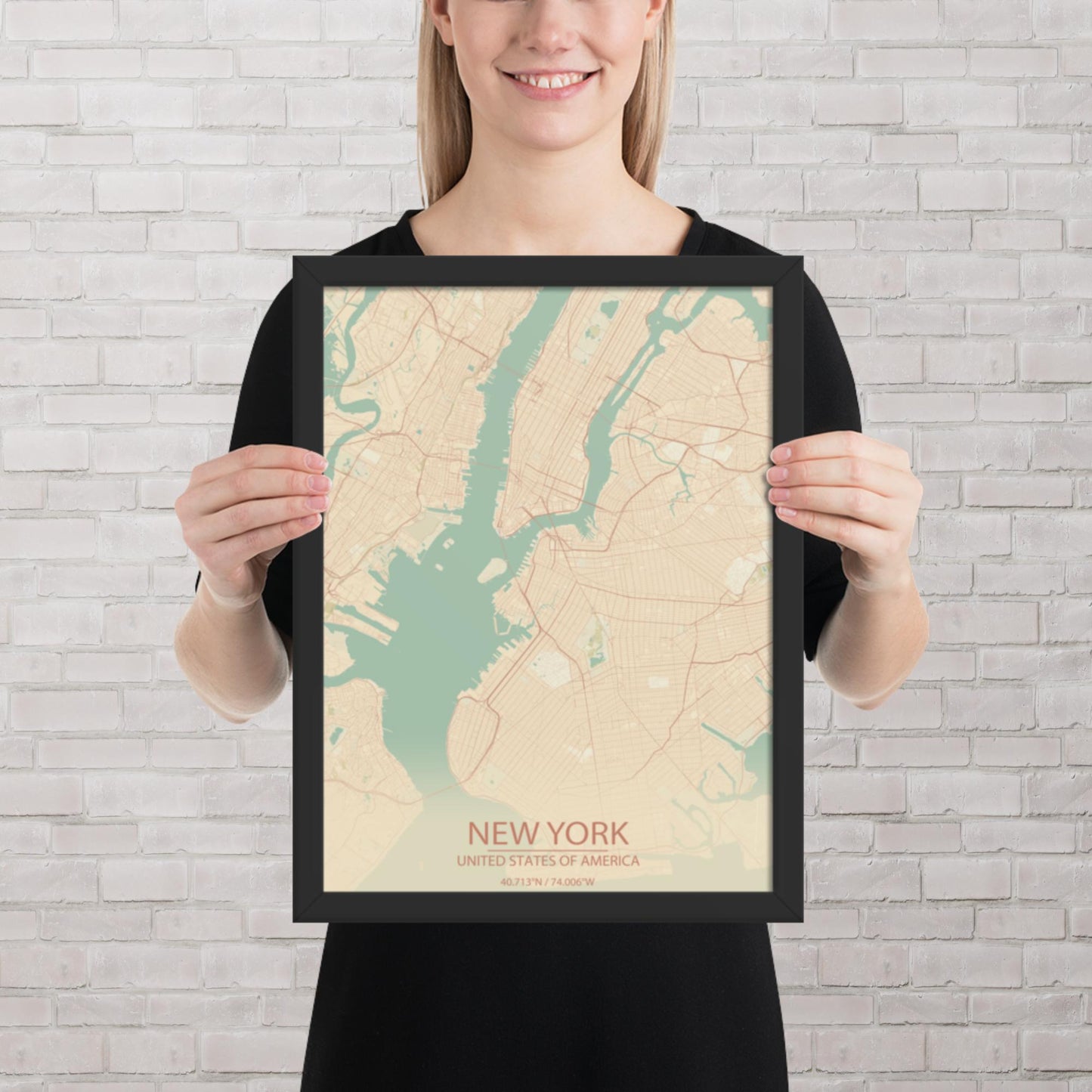 New York Vintage Style Framed Map