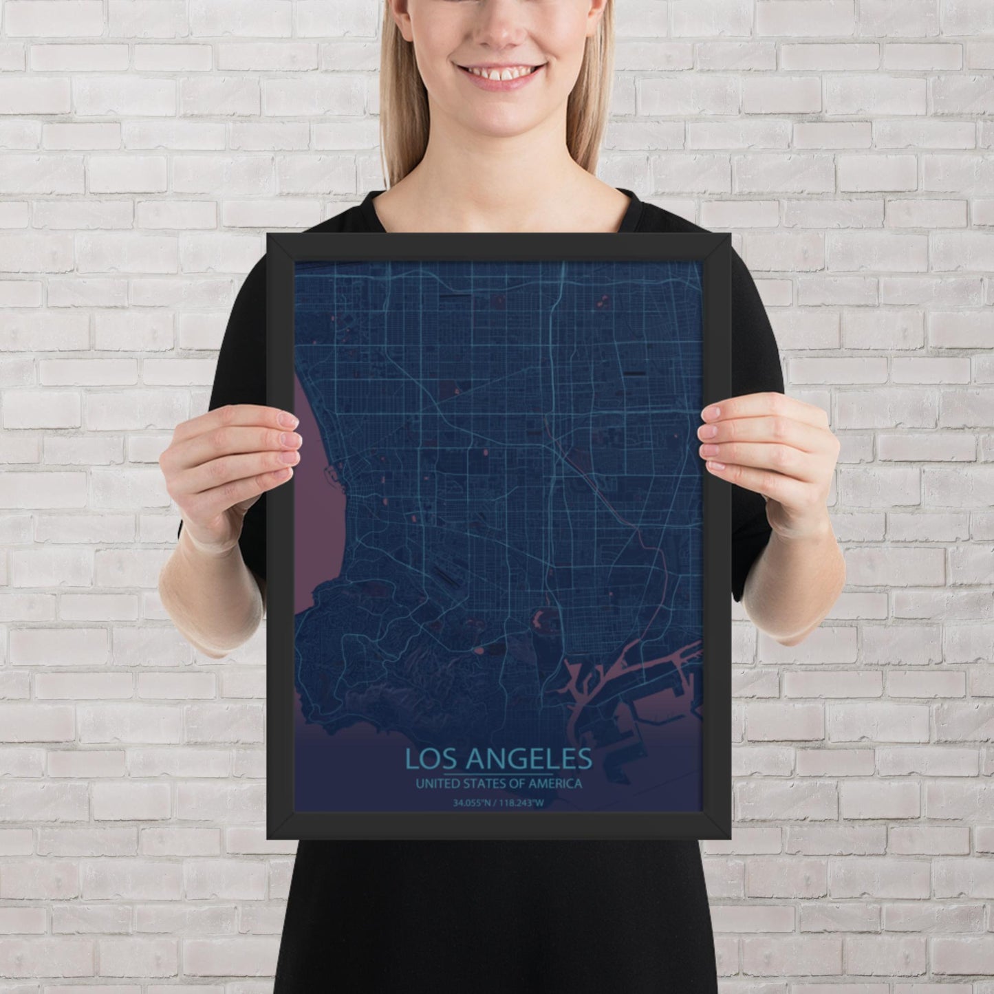 Los Angeles Blue and Purple Framed Map