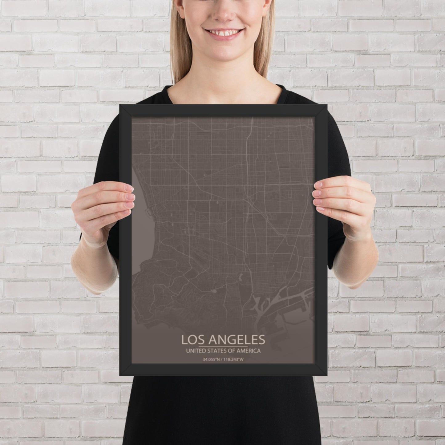 Los Angeles Brown and Grey Framed Map