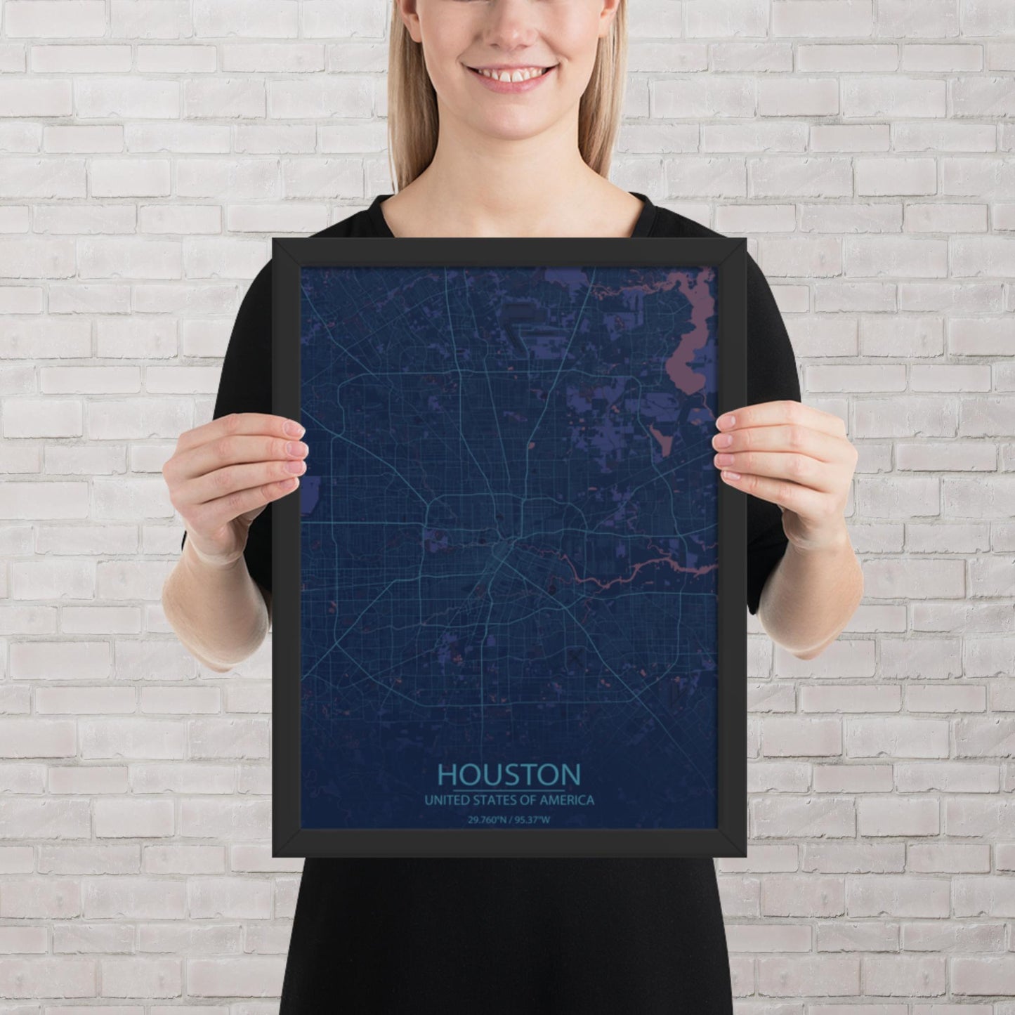 Houston Blue and Purple Framed Map