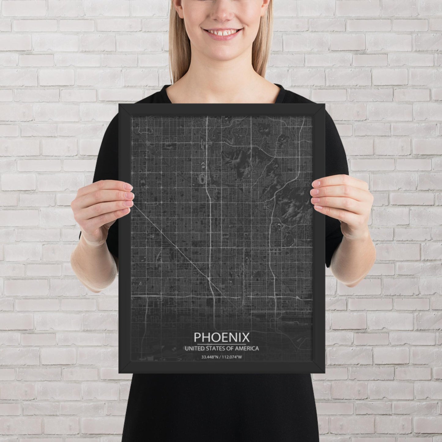 Phoenix Dark Grey Framed Map