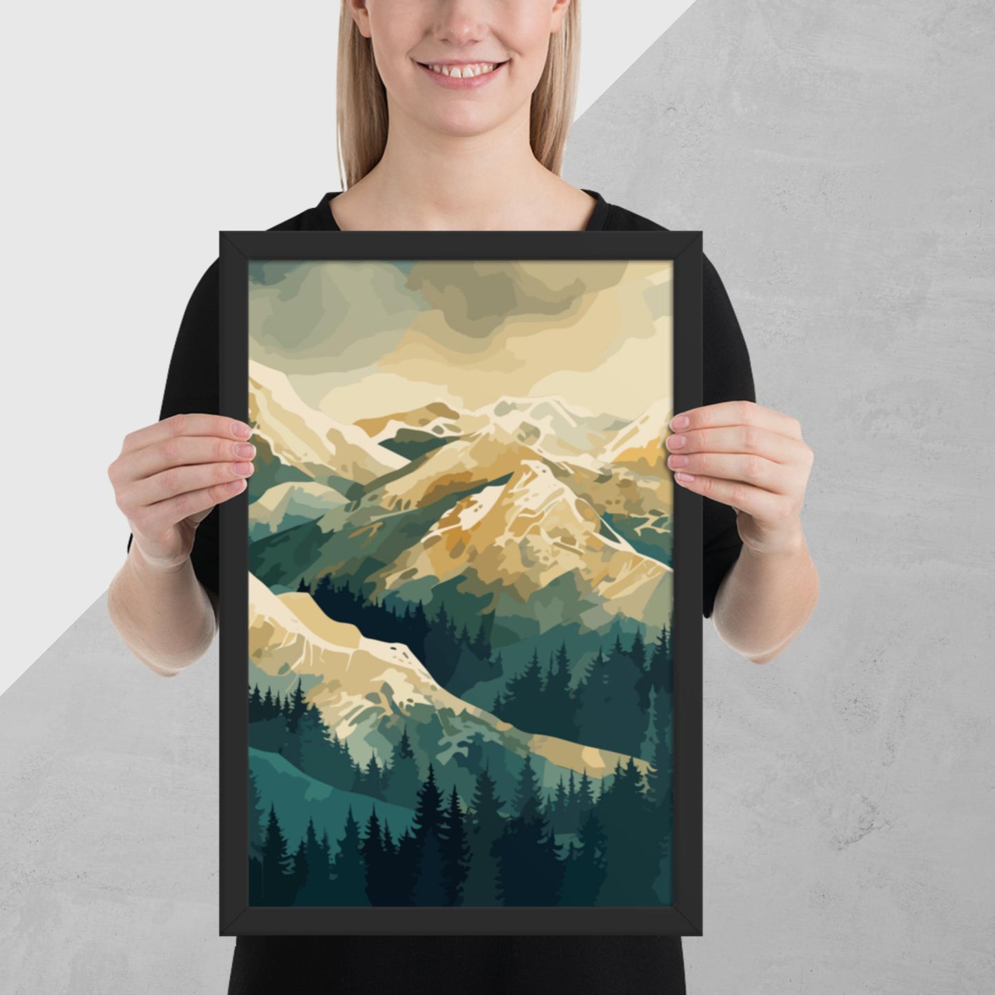 Winter Forest Mountains Framed Poster