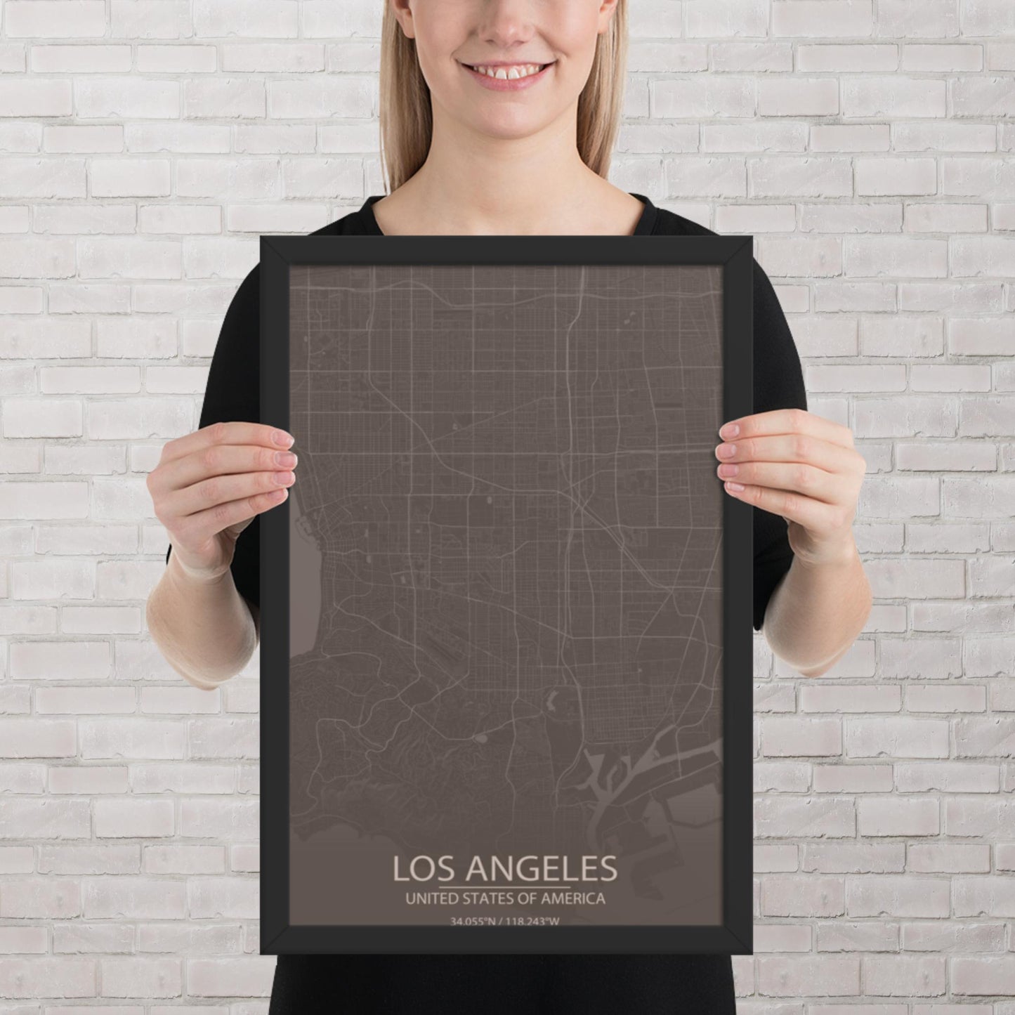 Los Angeles Brown and Grey Framed Map