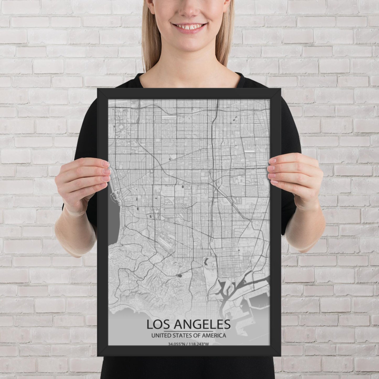 Los Angeles Light Grey Framed Map