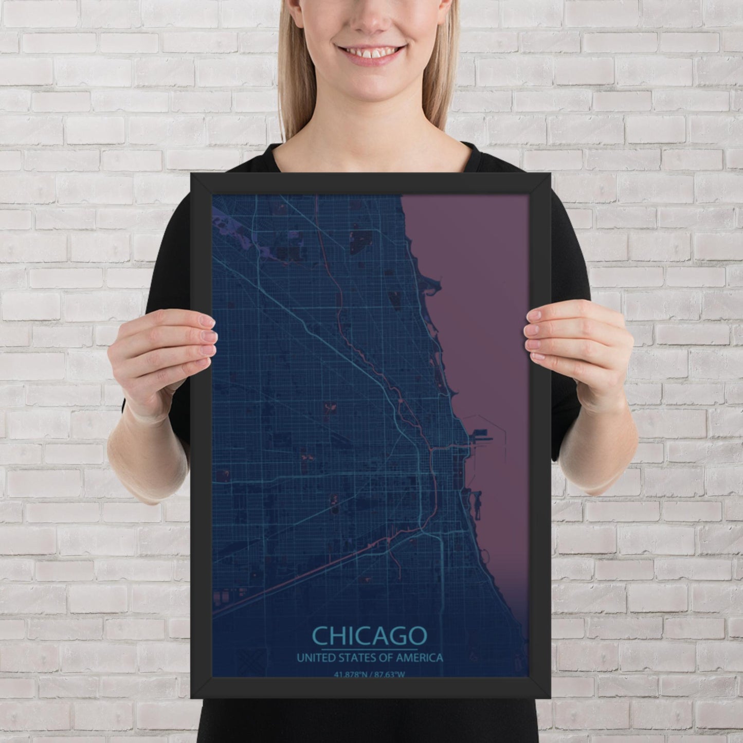 Chicago Blue and Purple Framed Map