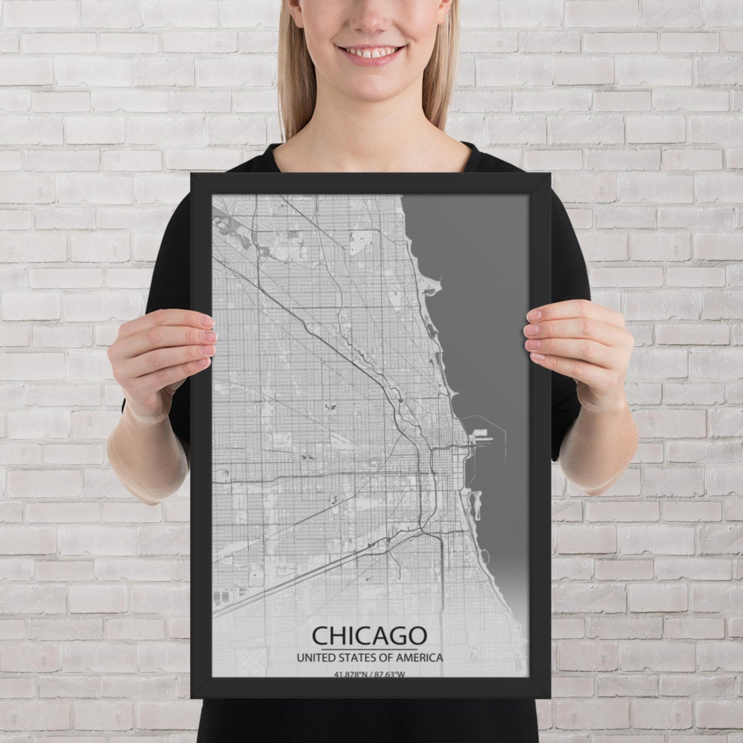 Chicago Light Grey Framed Map