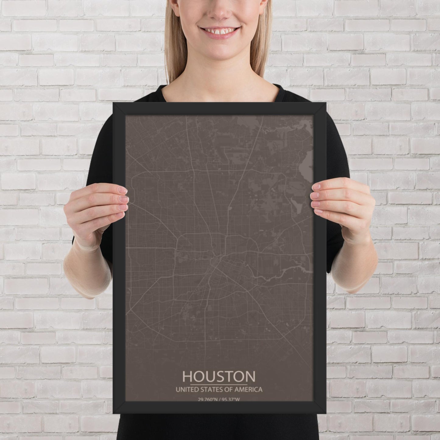 Houston Brown and Grey Framed Map