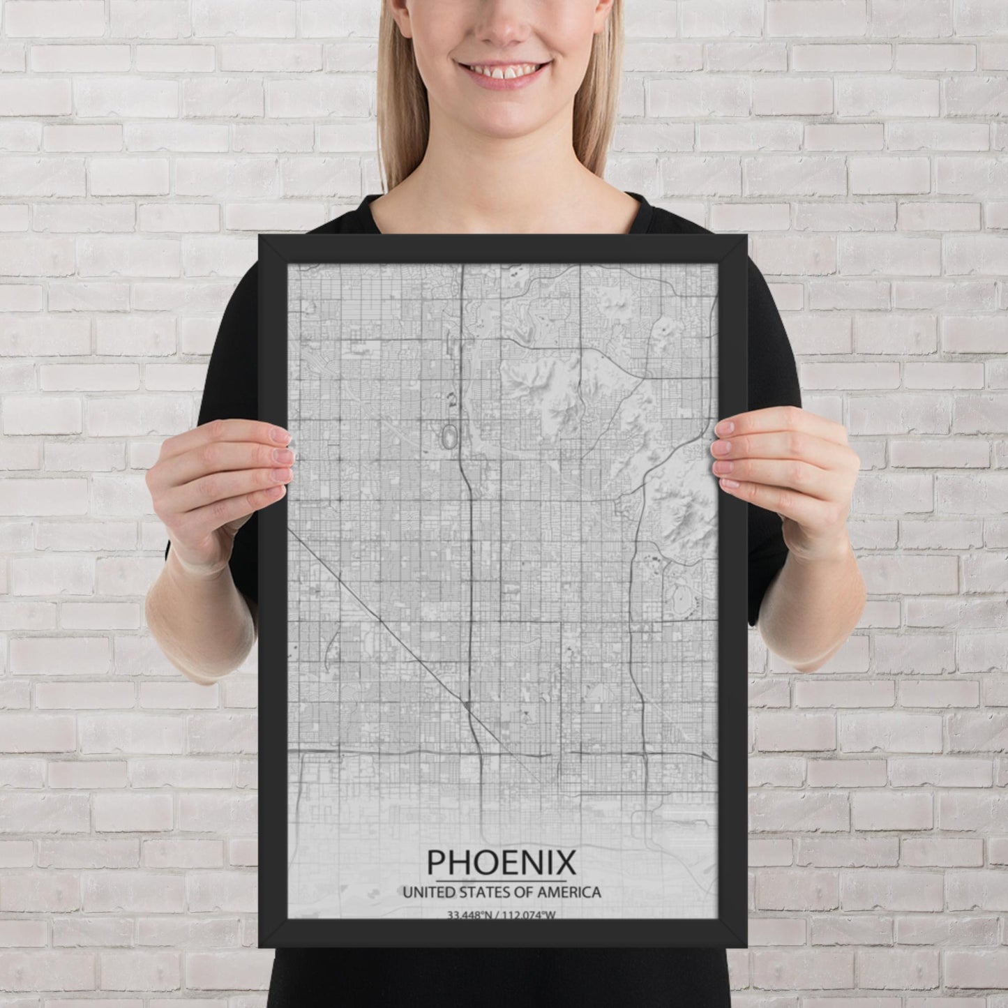 Phoenix Light Grey Framed Map