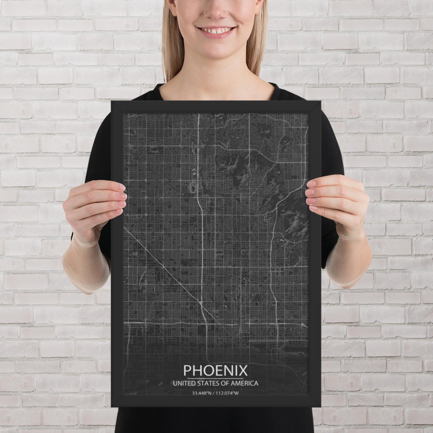 Phoenix Dark Grey Framed Map