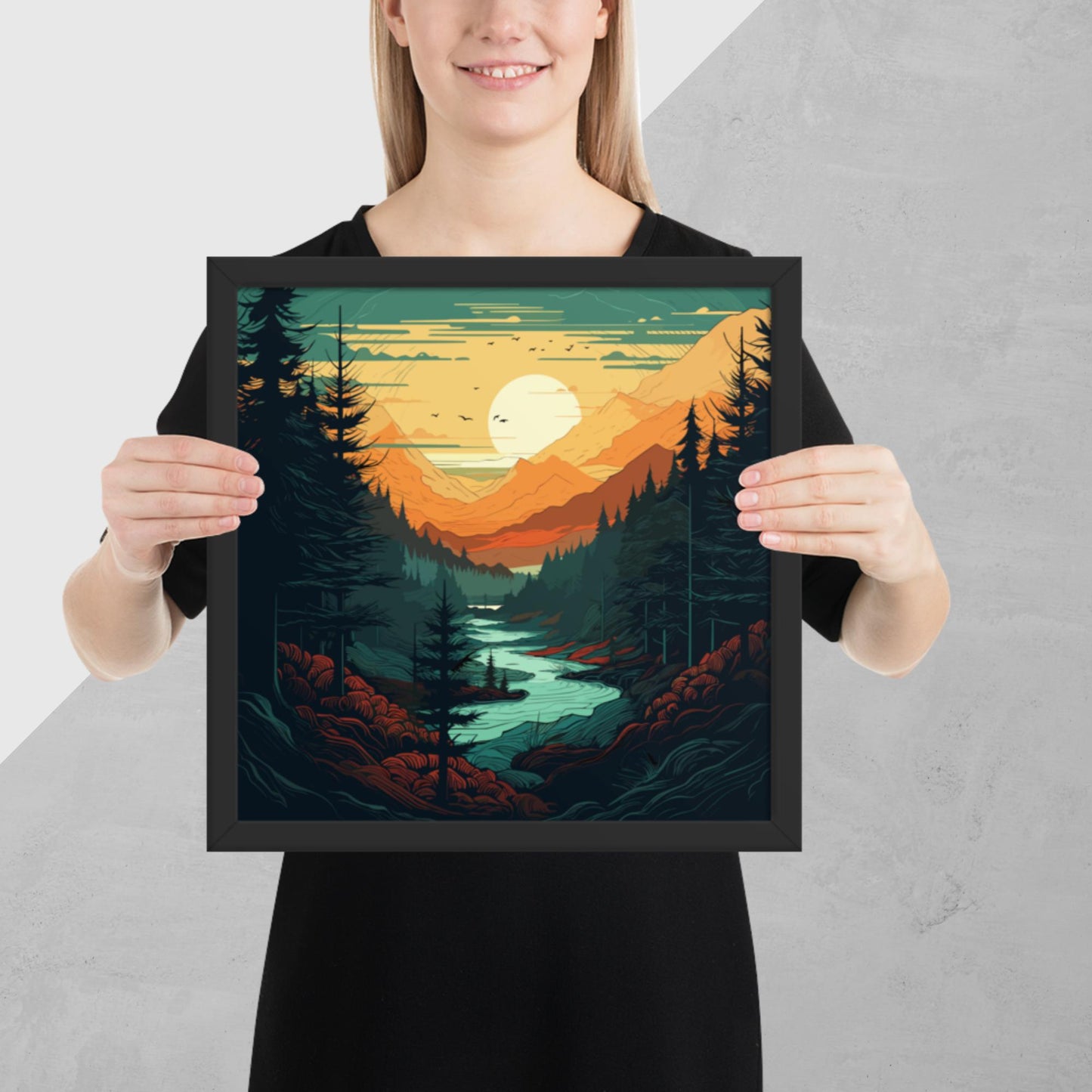 Forest River Sunset Framed Poster