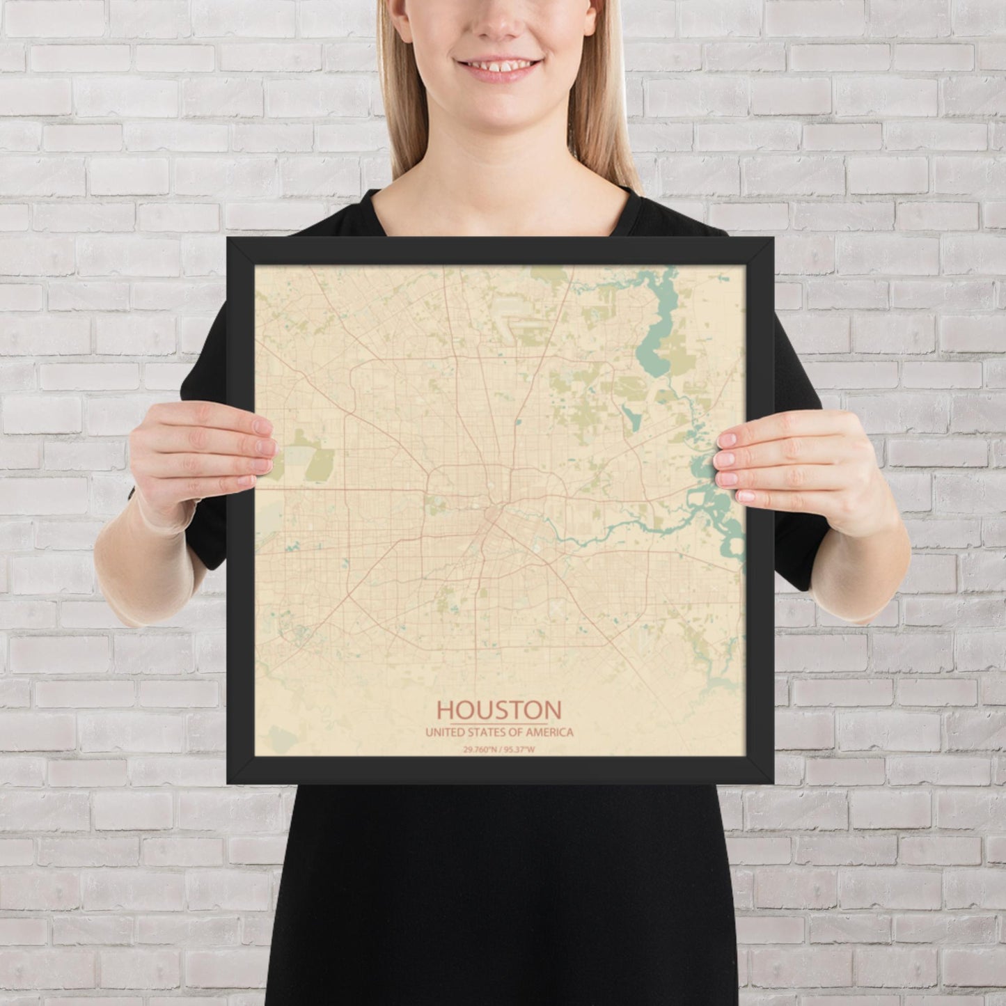 Houston Vintage Style Framed Map