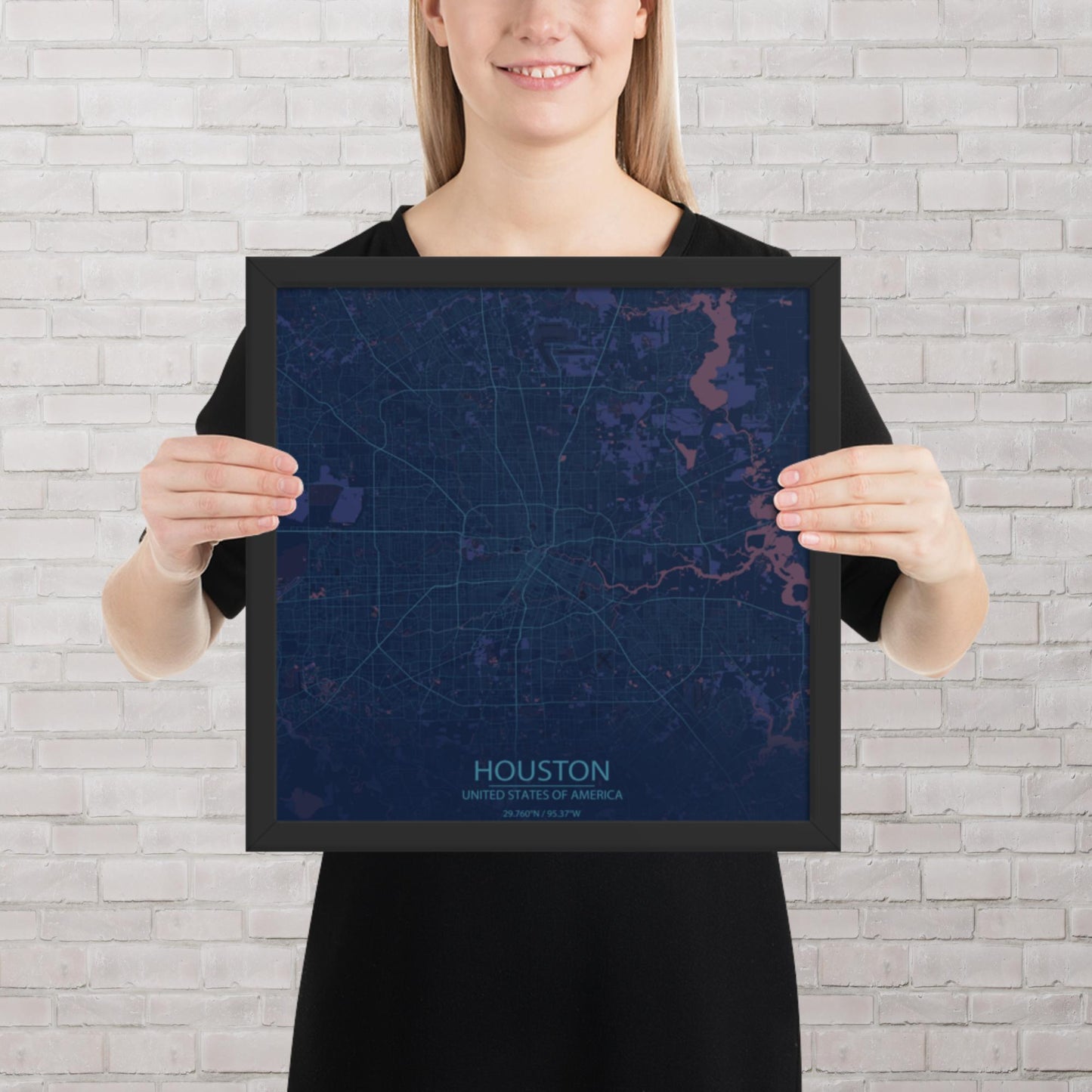 Houston Blue and Purple Framed Map