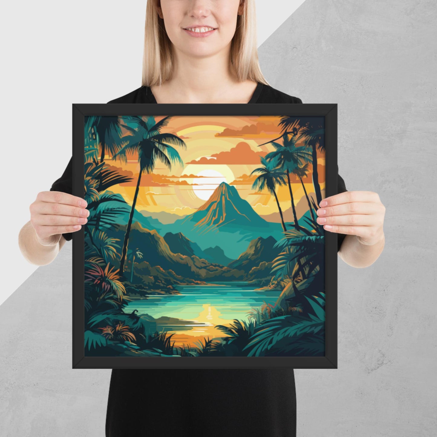 Rainforest Mountain Sunset Framed Poster