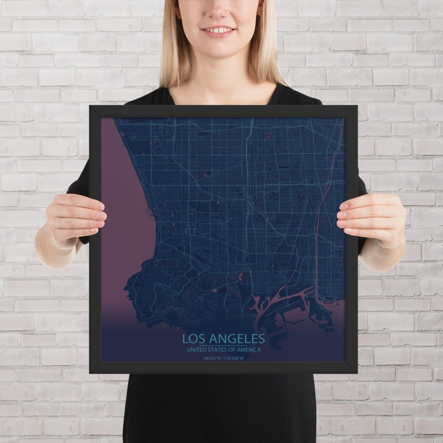 Los Angeles Blue and Purple Framed Map