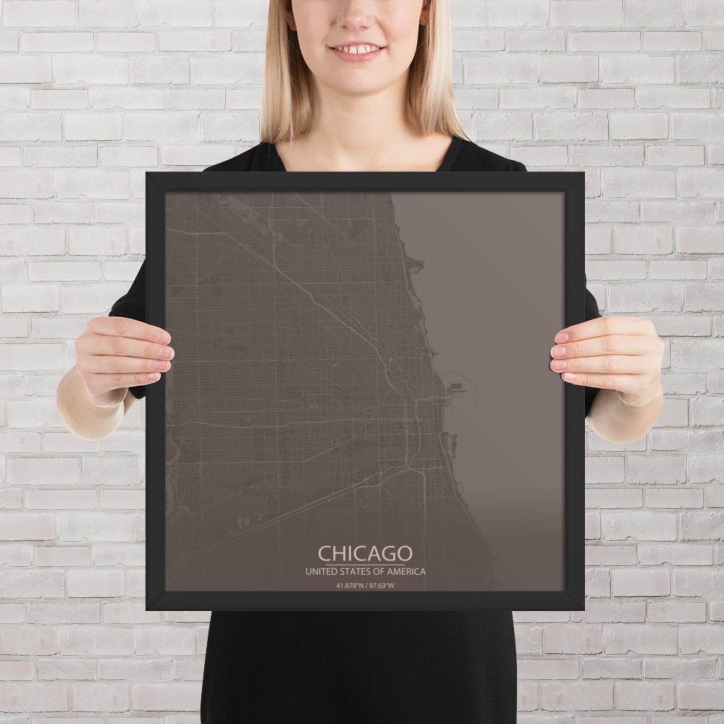 Chicago Brown and Grey Framed Map