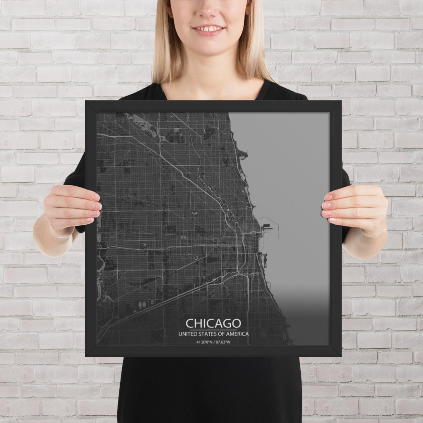 Chicago Dark Grey Framed Map