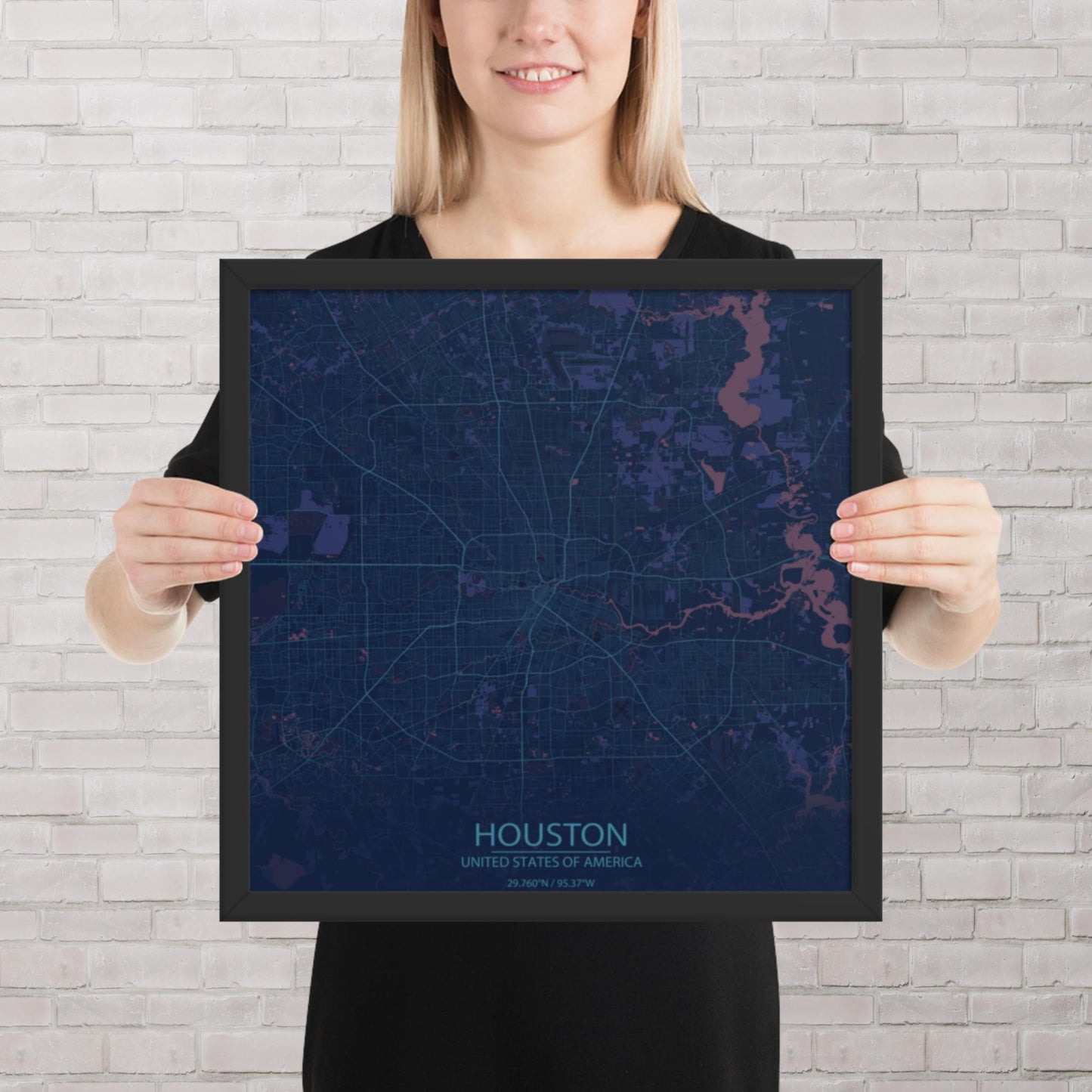 Houston Blue and Purple Framed Map