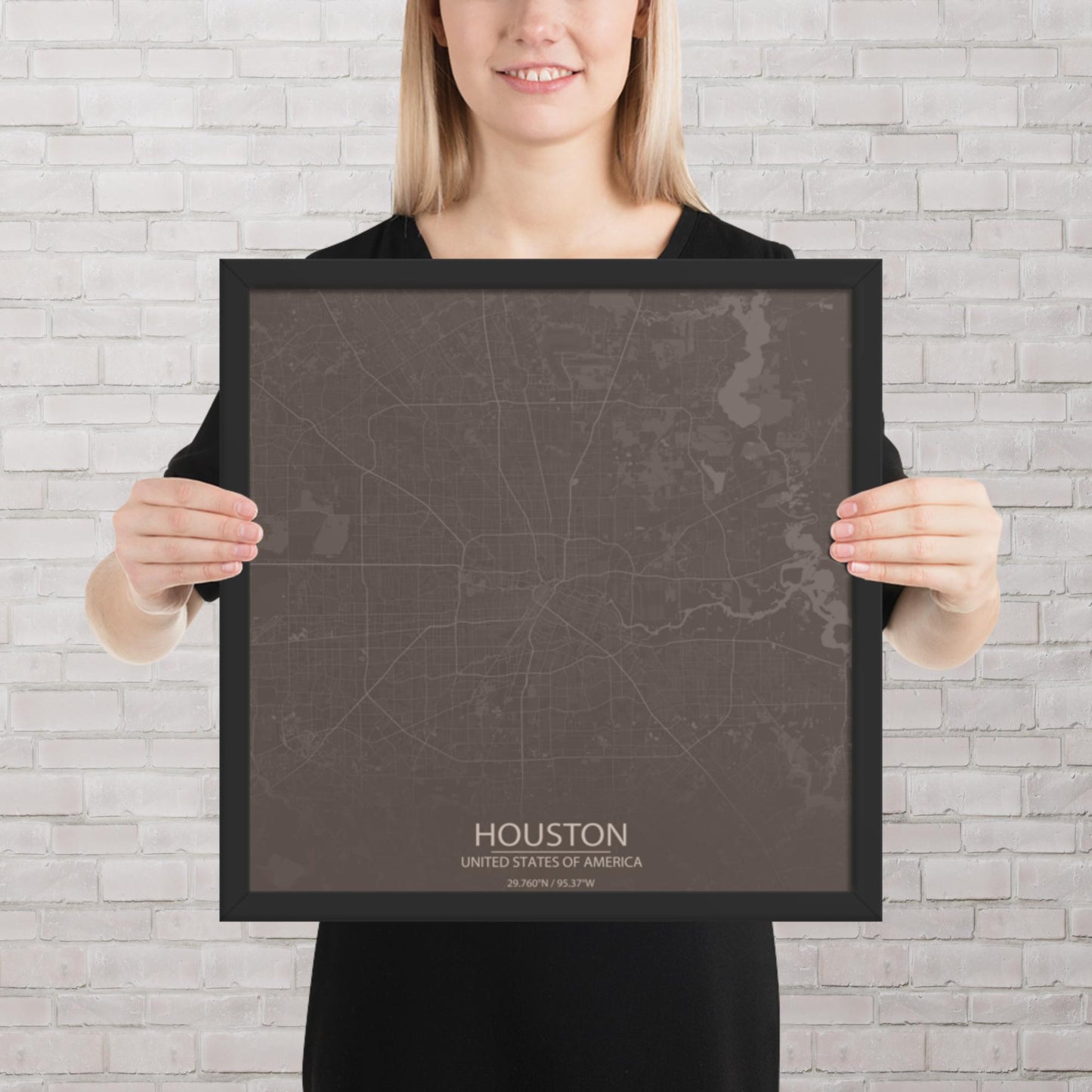 Houston Brown and Grey Framed Map