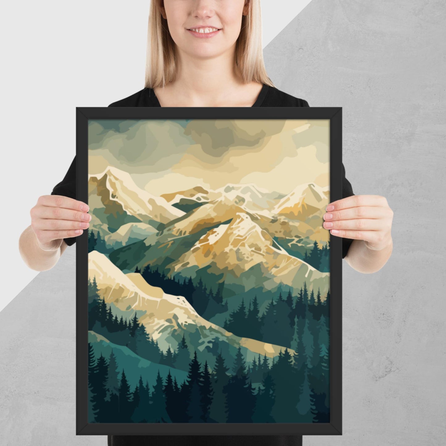 Winter Forest Mountains Framed Poster