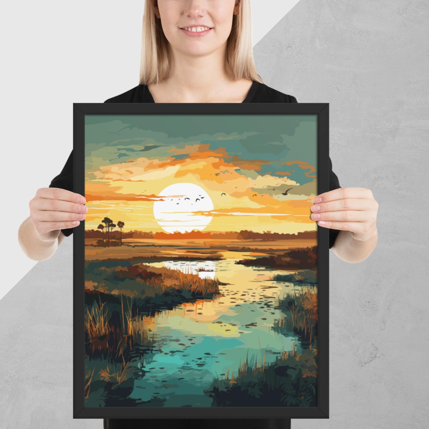 Marshland Sunset Framed Poster