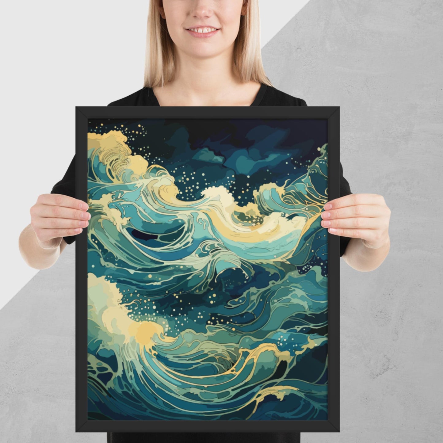 Nighttime Ocean Waves Framed Poster