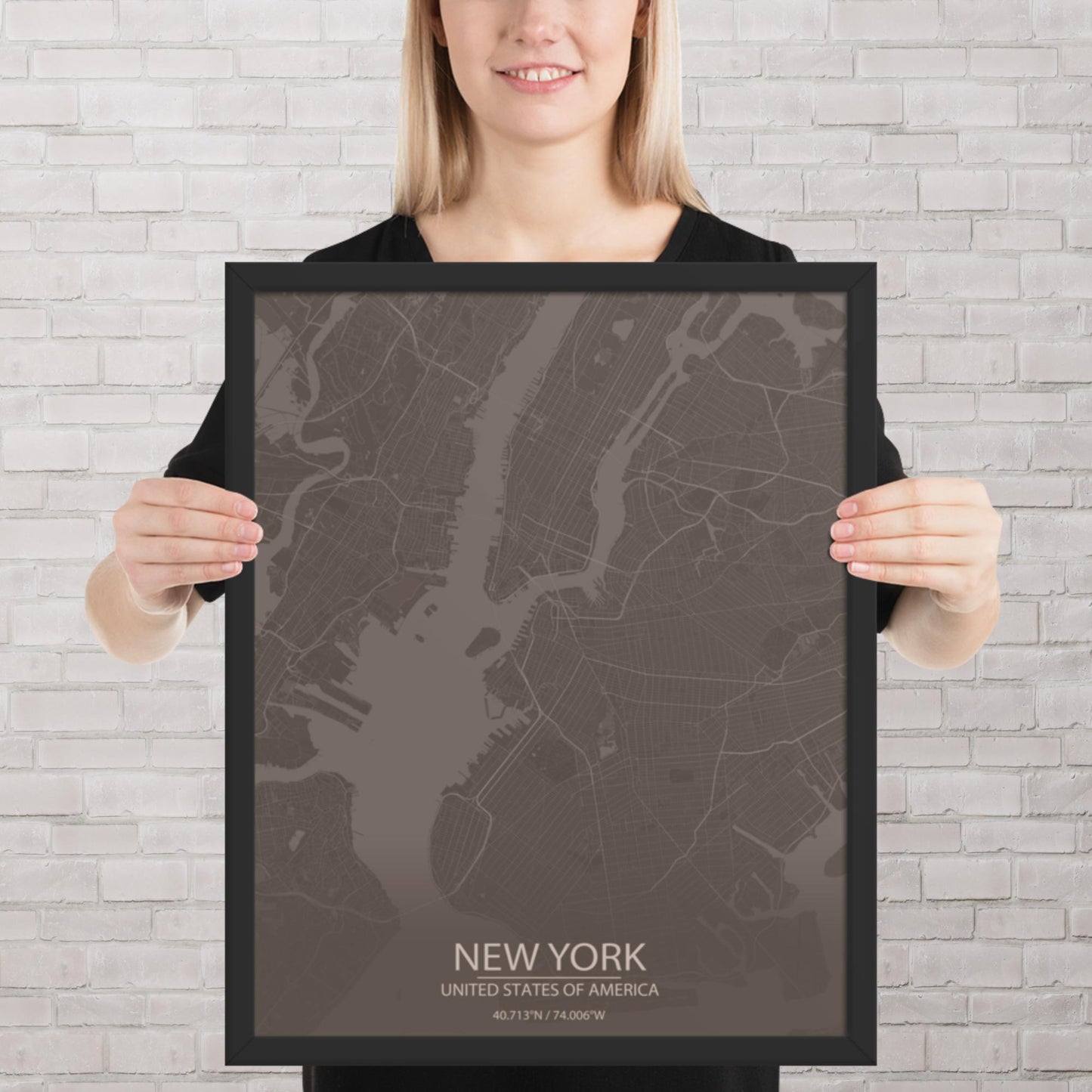 New York Brown and Grey Framed Map