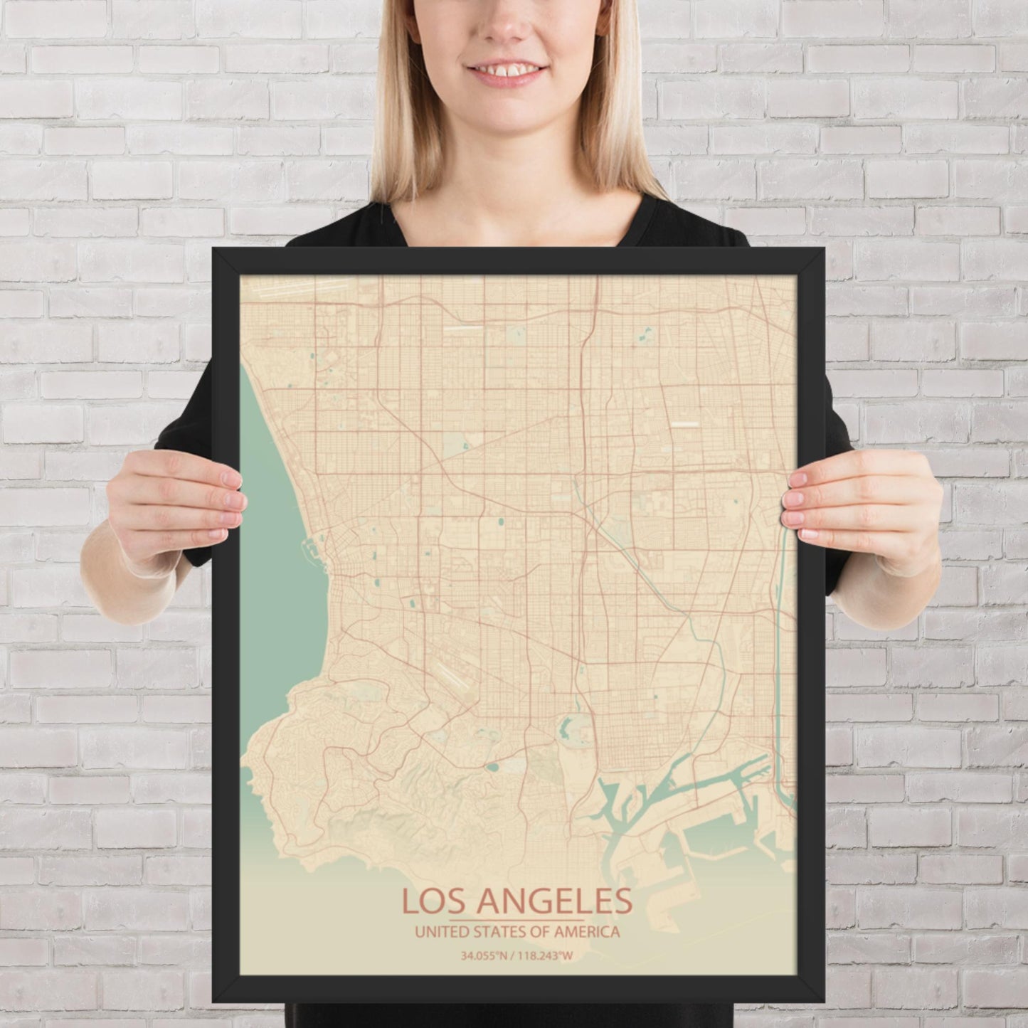 Los Angeles Vintage Style Framed Map