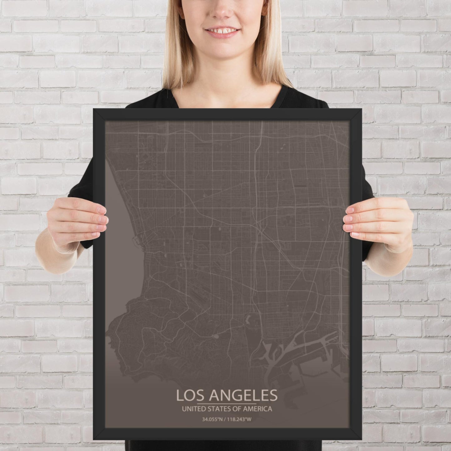 Los Angeles Brown and Grey Framed Map