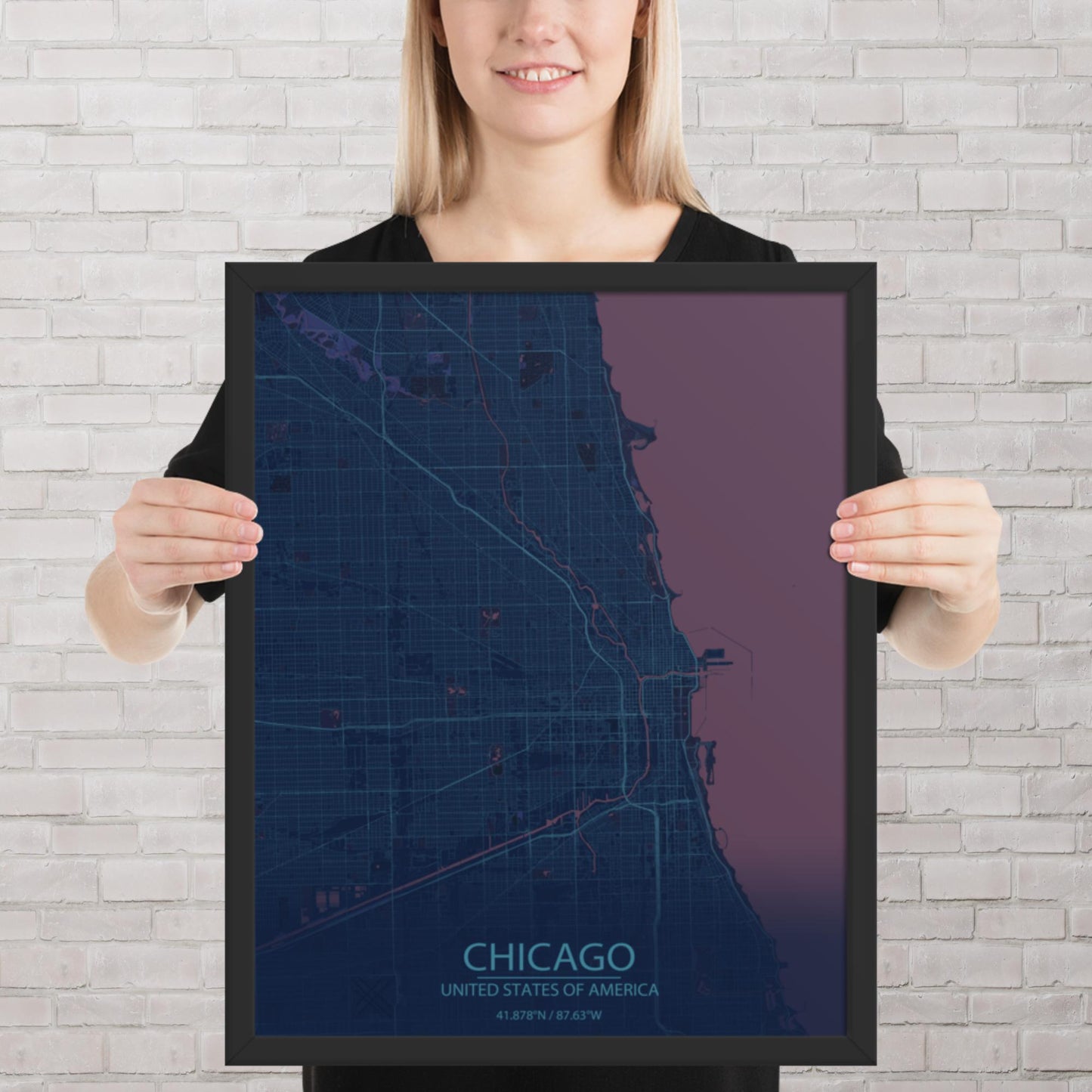 Chicago Blue and Purple Framed Map