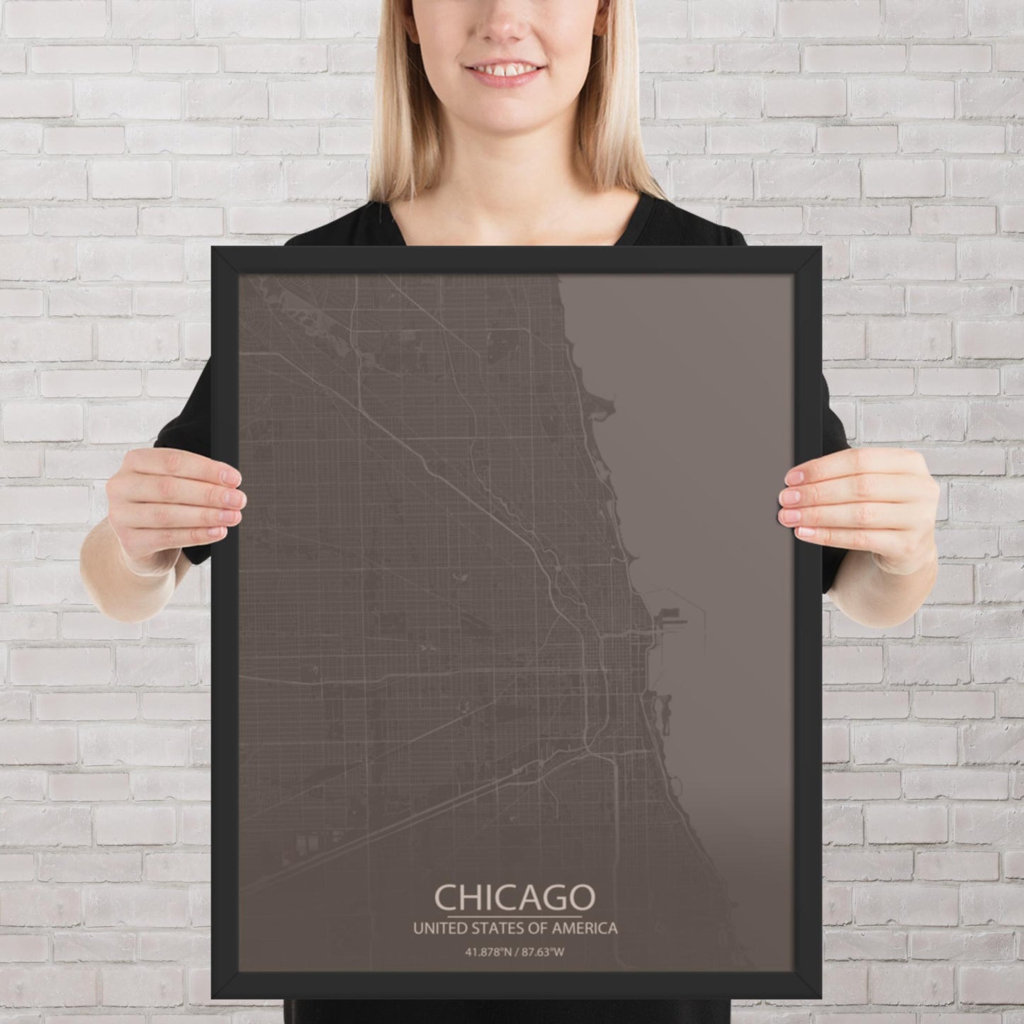 Chicago Brown and Grey Framed Map